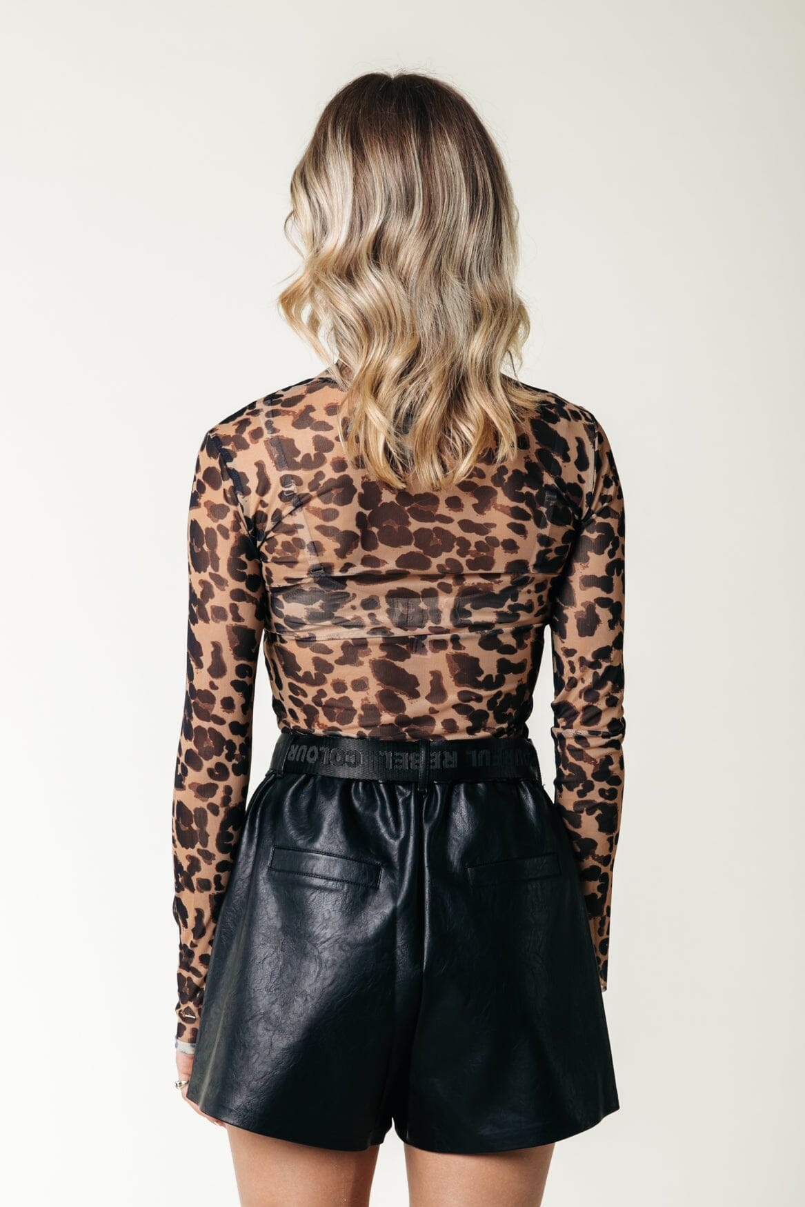 Colourful Rebel Neyo Leopard Mesh Turtleneck Top | Beige