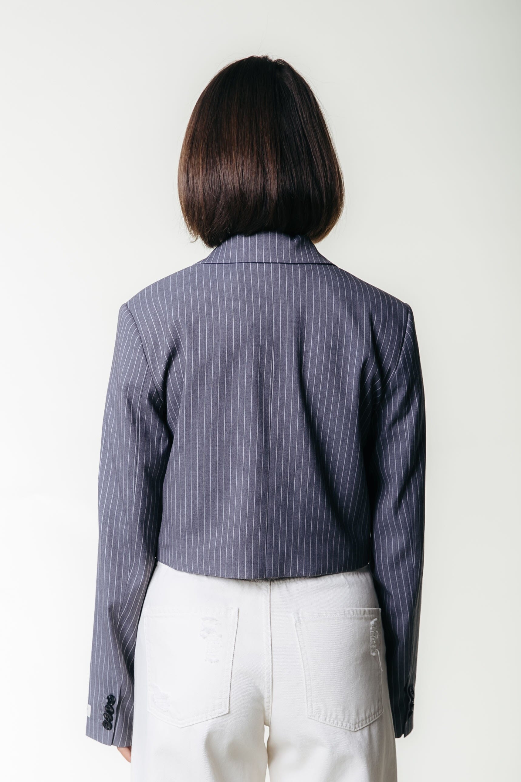 Colourful Rebel Winoah Stripe Cropped Blazer | Dark grey