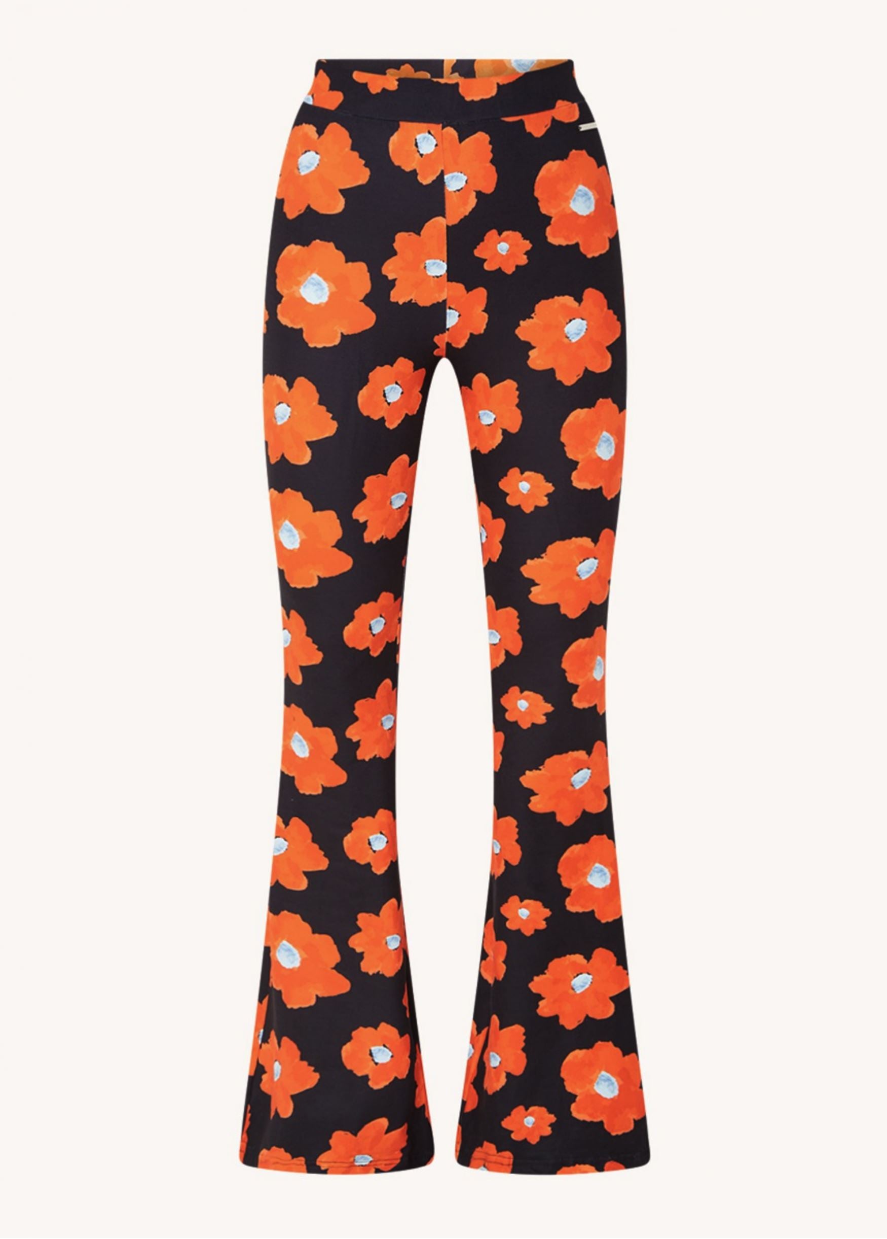 Colourful Rebel Flower Peached Flare Pants | Mandarin Orange