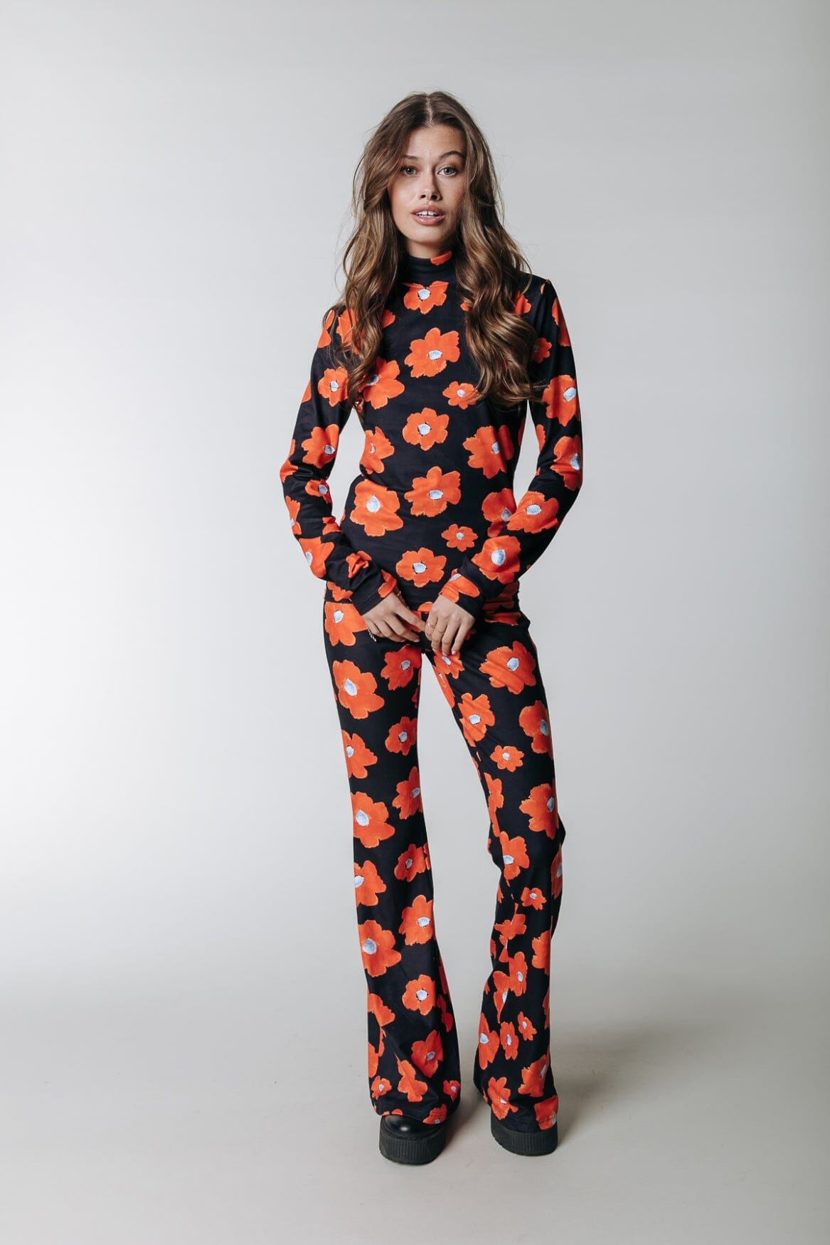 Colourful Rebel Flower Peached Flare Pants | Mandarin Orange 8720603291125
