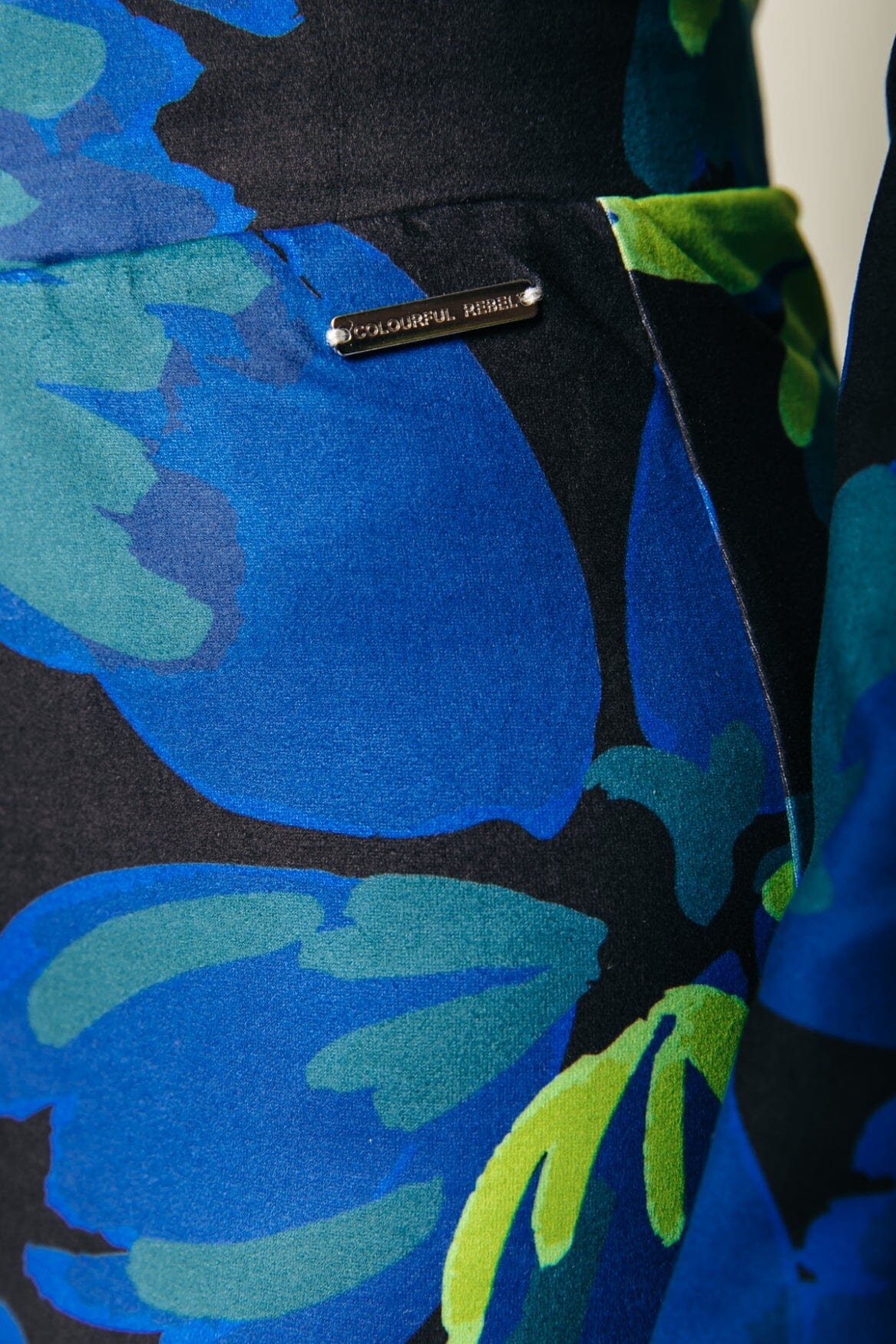 Colourful Rebel Moved Flower Peached Extra Flare Pants | Vibrant Blue