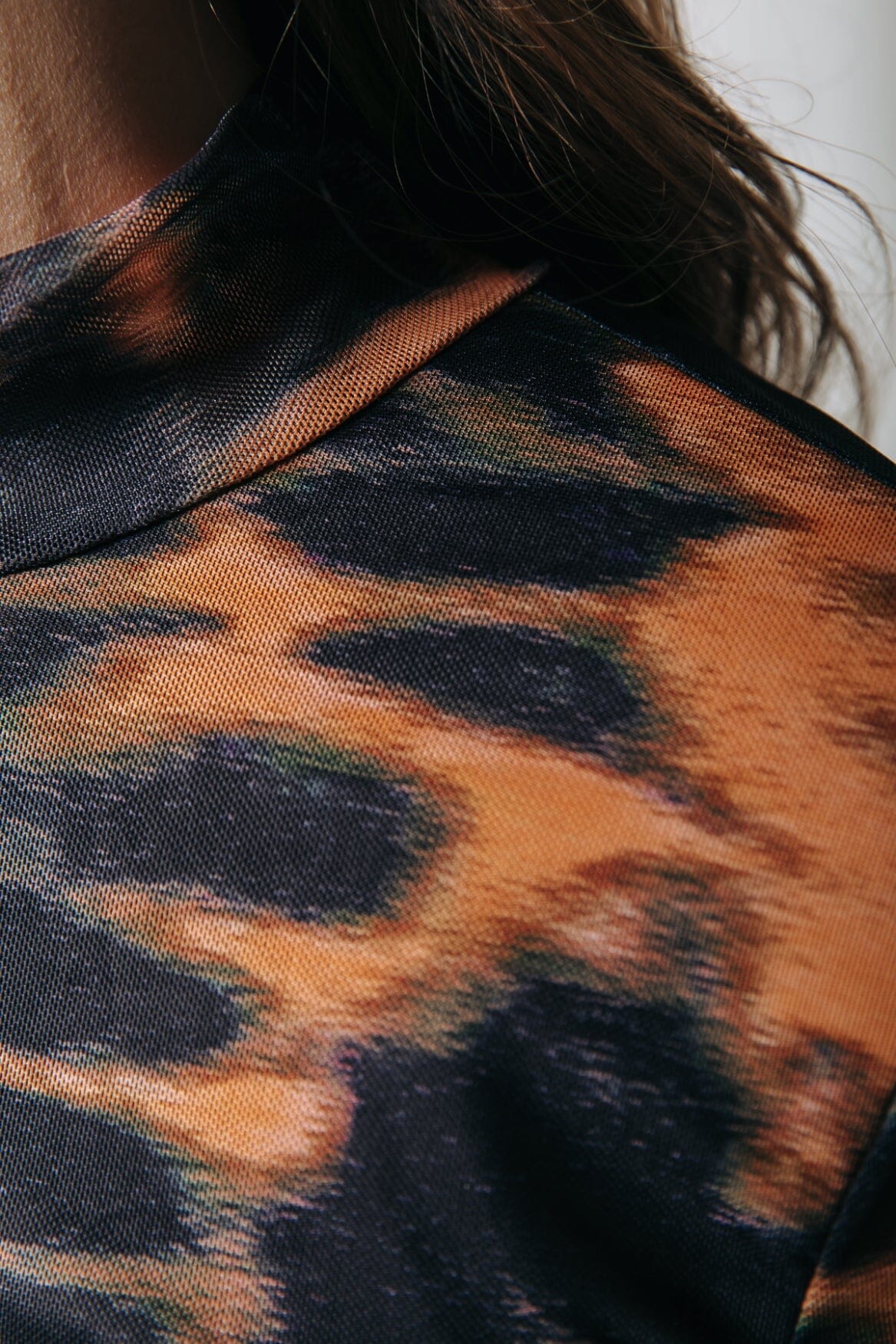 Colourful Rebel Neyo Animal Mesh Turtleneck Top | Mandarin Orange