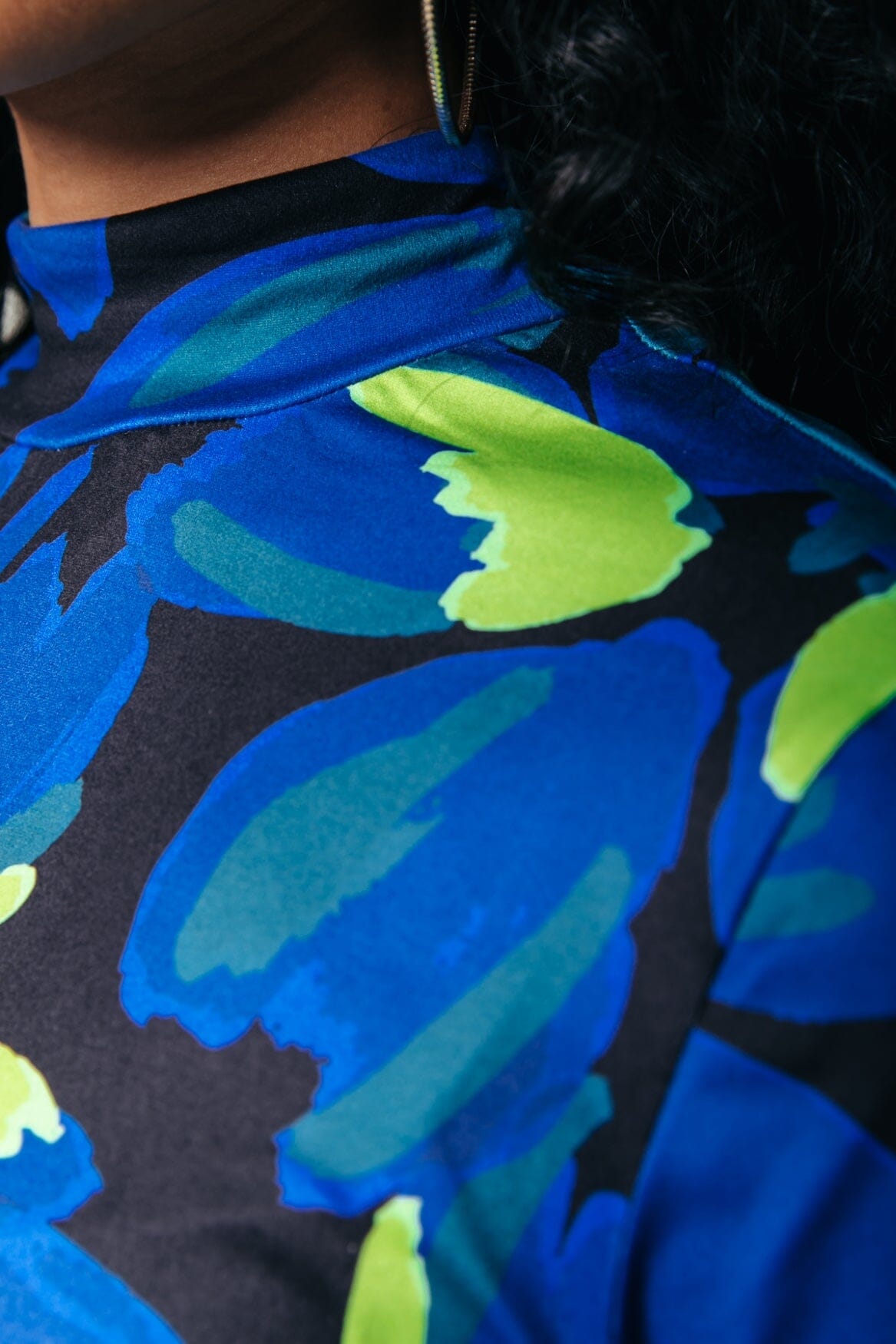 Colourful Rebel Neyo Moved Flower Peached Turtleneck Top | Vibrant Blue