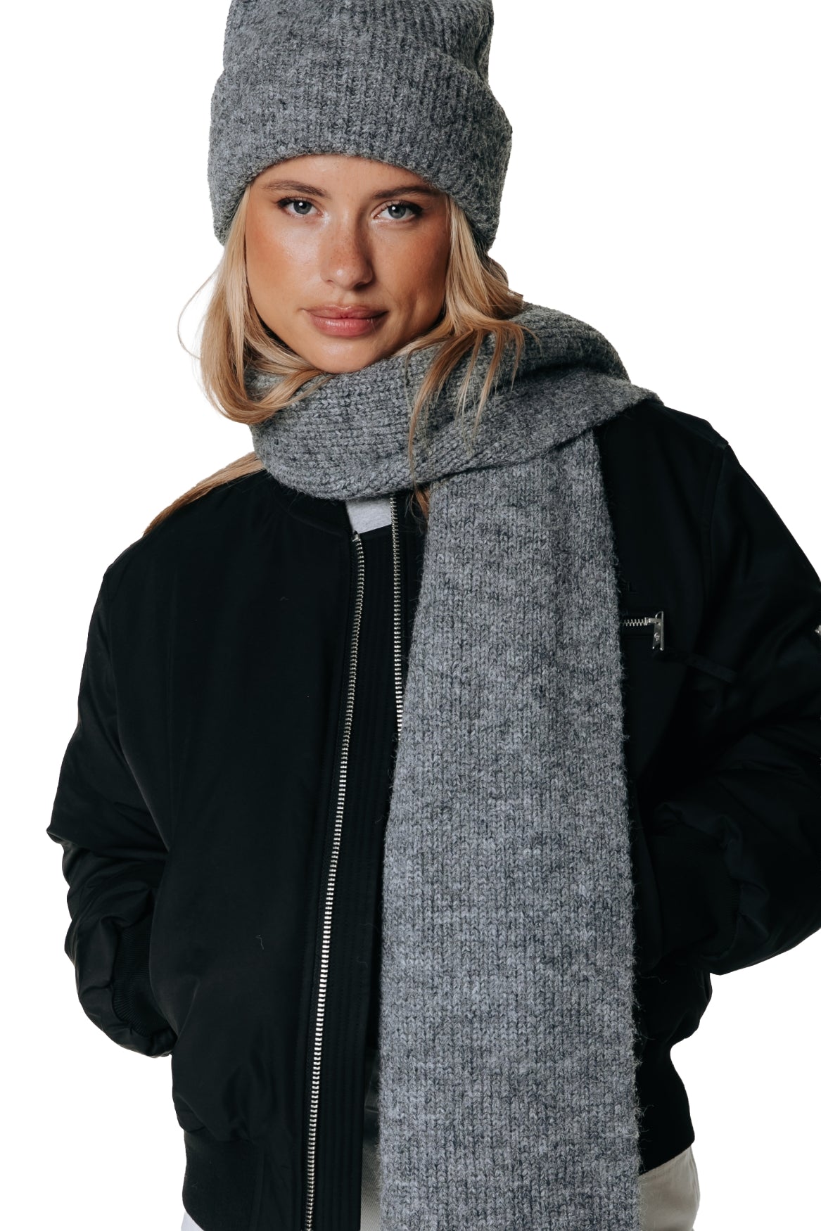 Uni Knitted Beanie | Medium grey melange