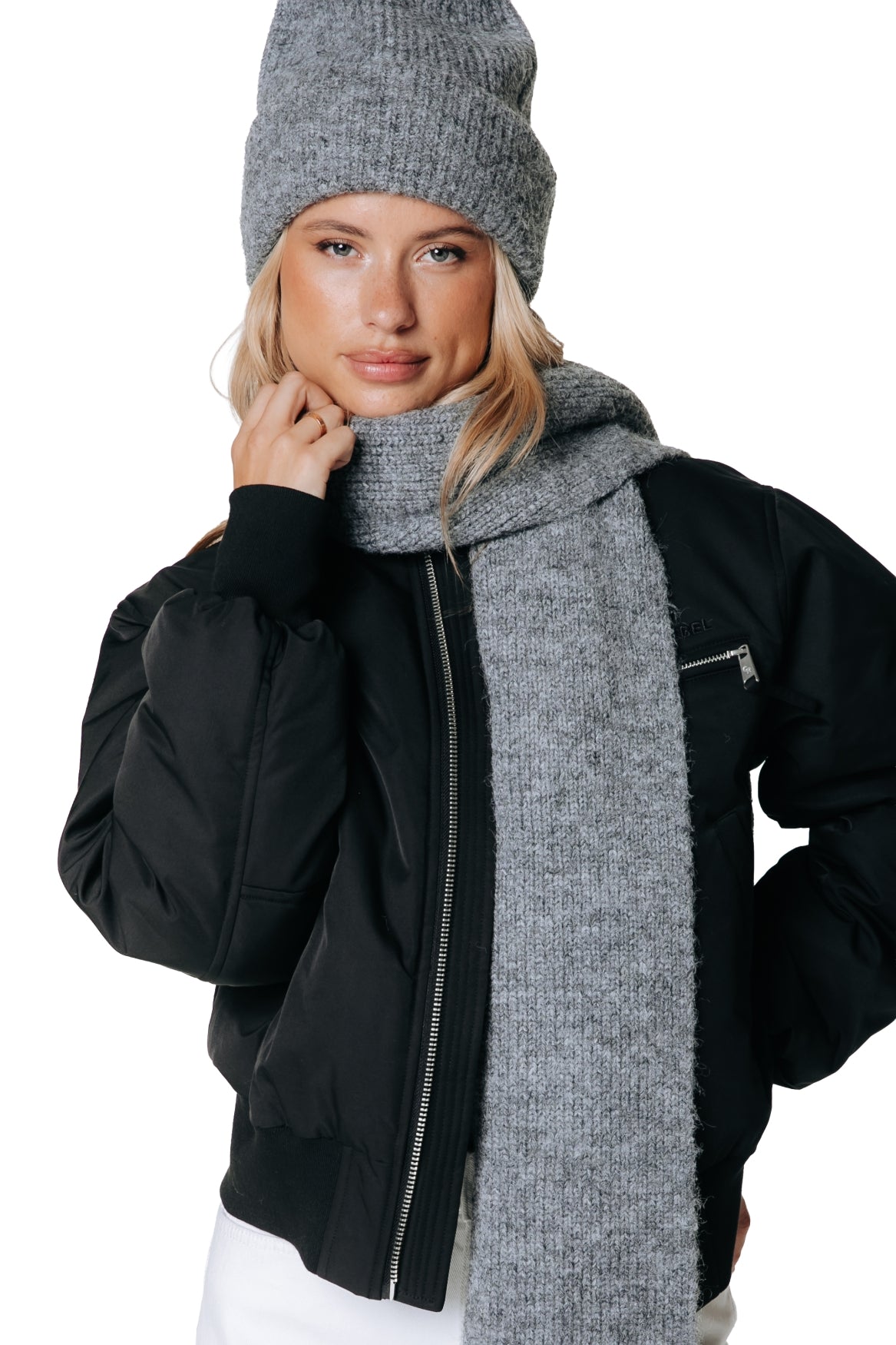 Uni Knitted Scarf | Medium grey melange