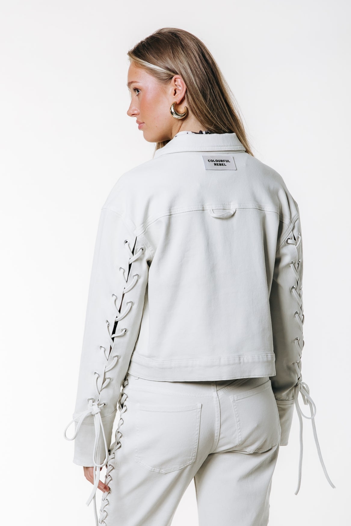 Olaine Braided Sleeve Denim Blouse | Beige