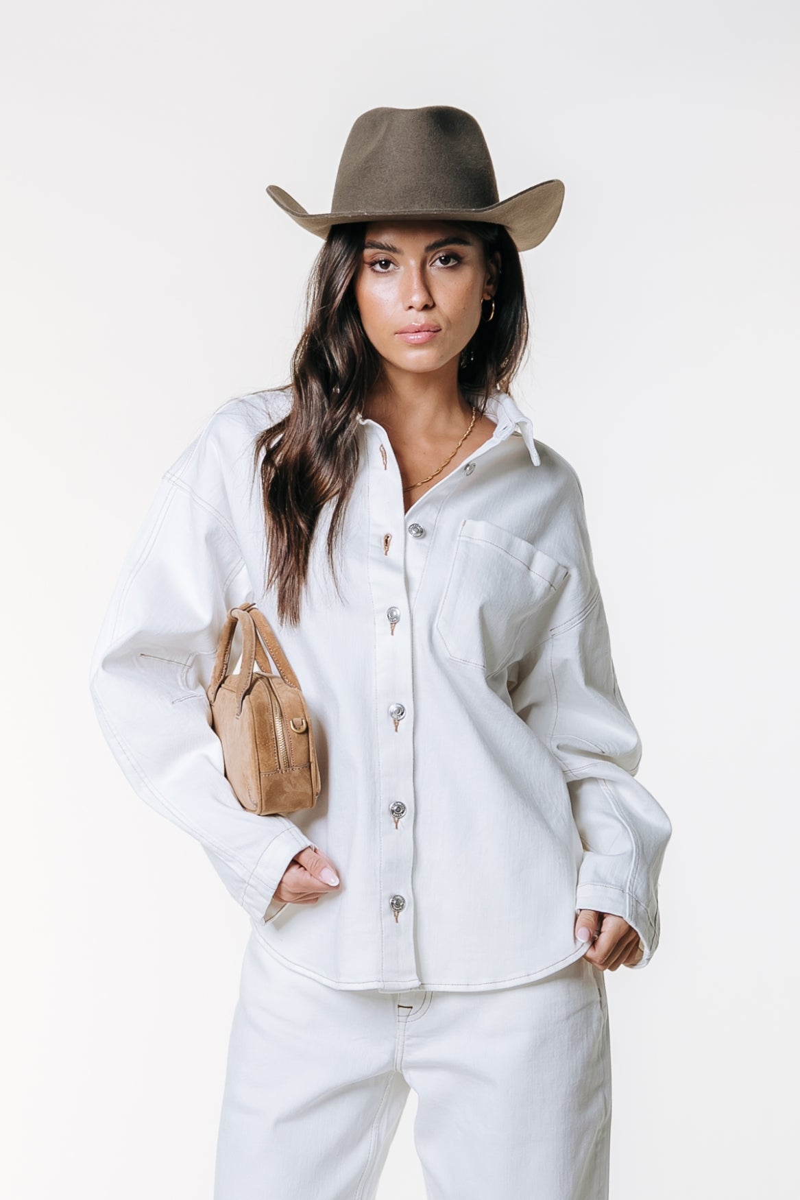 June Barrel Sleeve Blouse | White Denim