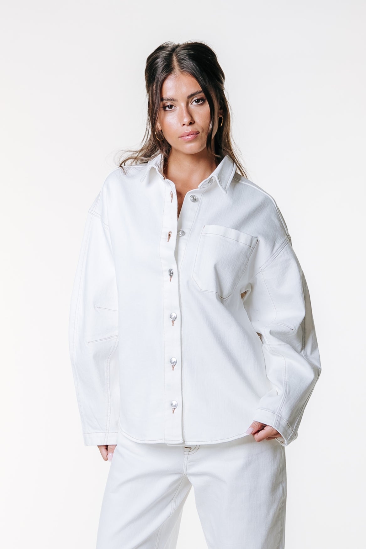 June Barrel Sleeve Blouse | White Denim