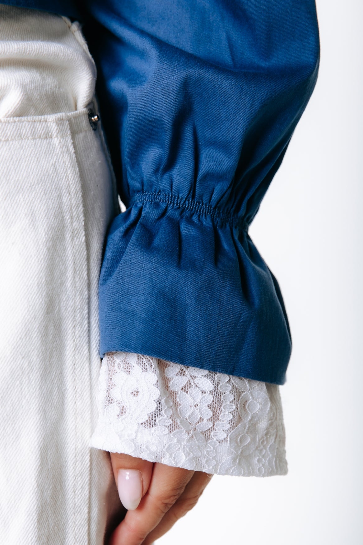 Alisa Lace Cropped Blouse | Medium blue