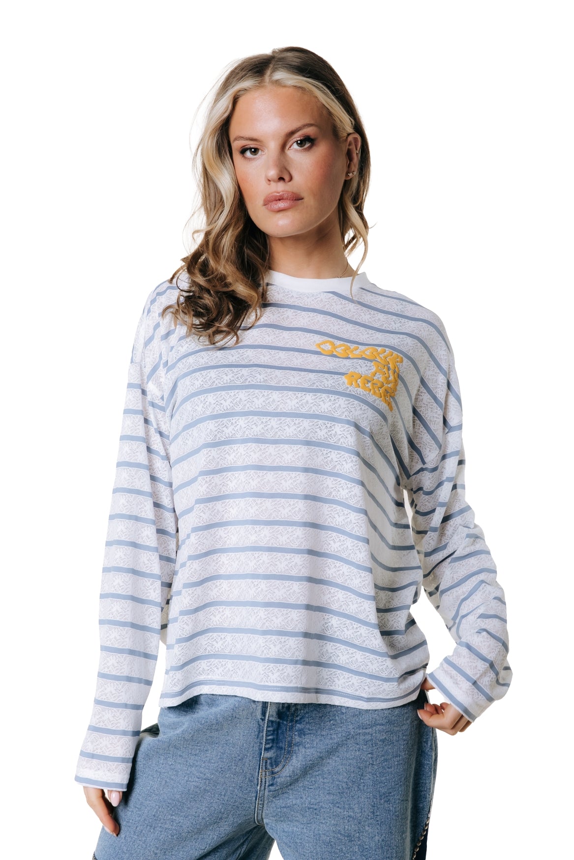 Striped Lace Longsleeve | White/ Blue