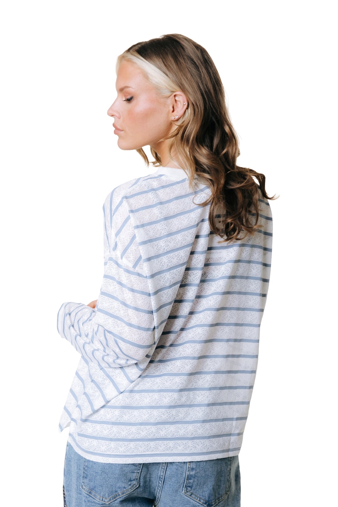 Striped Lace Longsleeve | White/ Blue