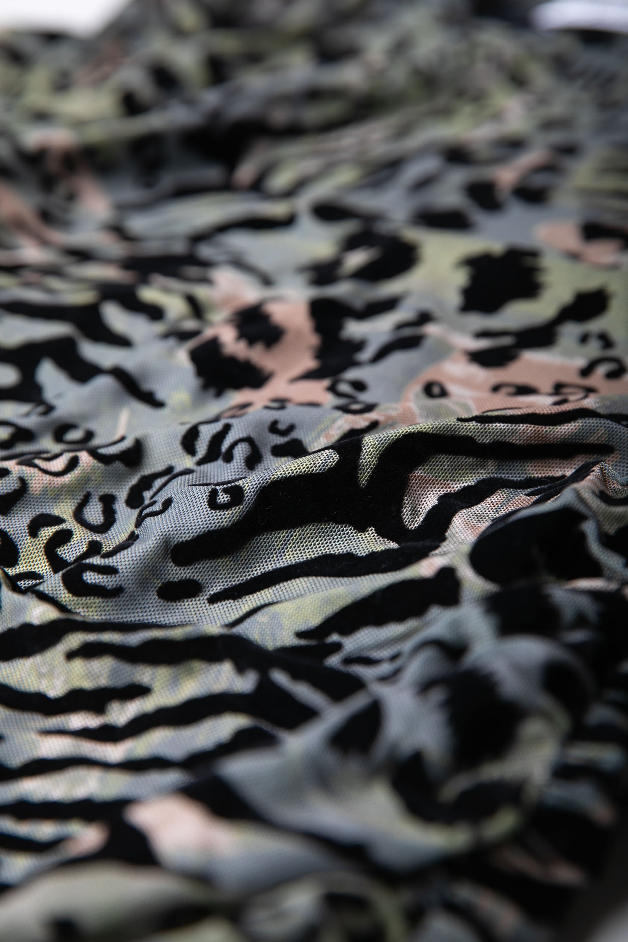 Maude Leopard Flock Mesh Dress | Army