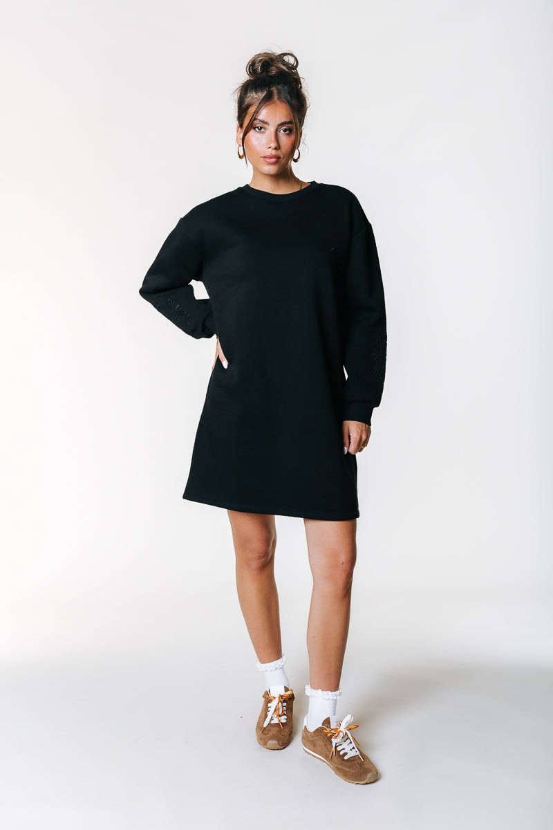 Embro Sleeve Sweat Dress | Black