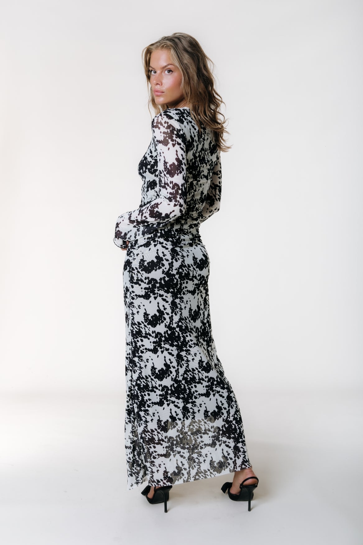 Maude Cow Maxi Mesh Dress | Beige