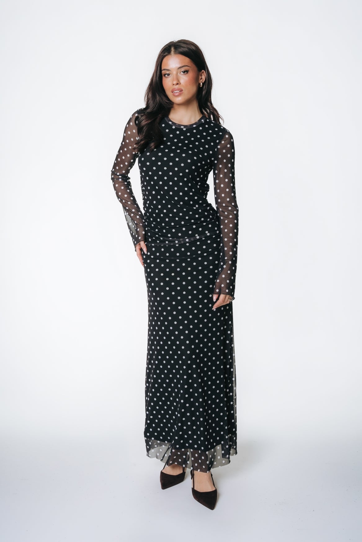 Maude Dots Mesh Maxi Dress | Black