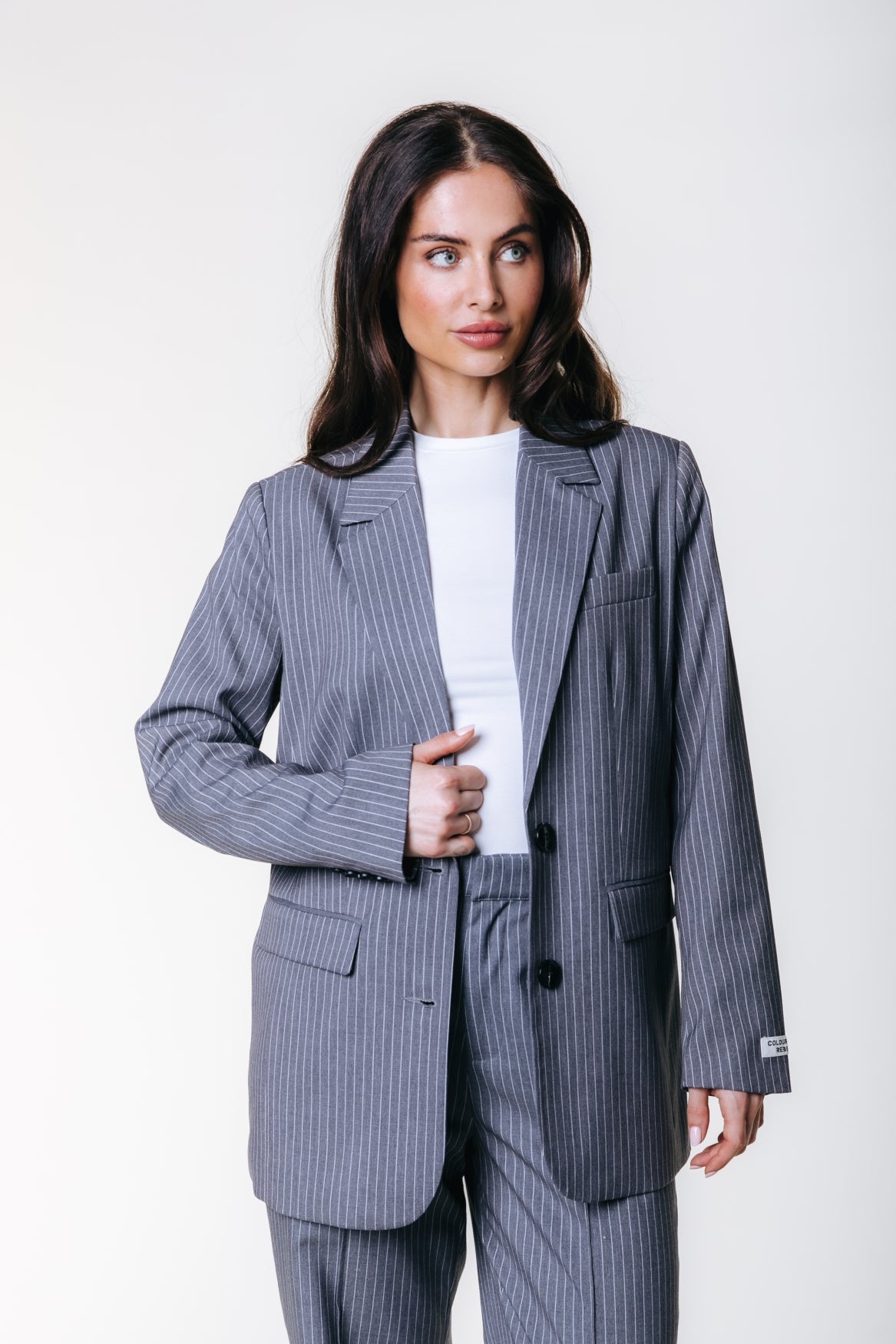 Gemma Pinstripe Blazer | Dark grey
