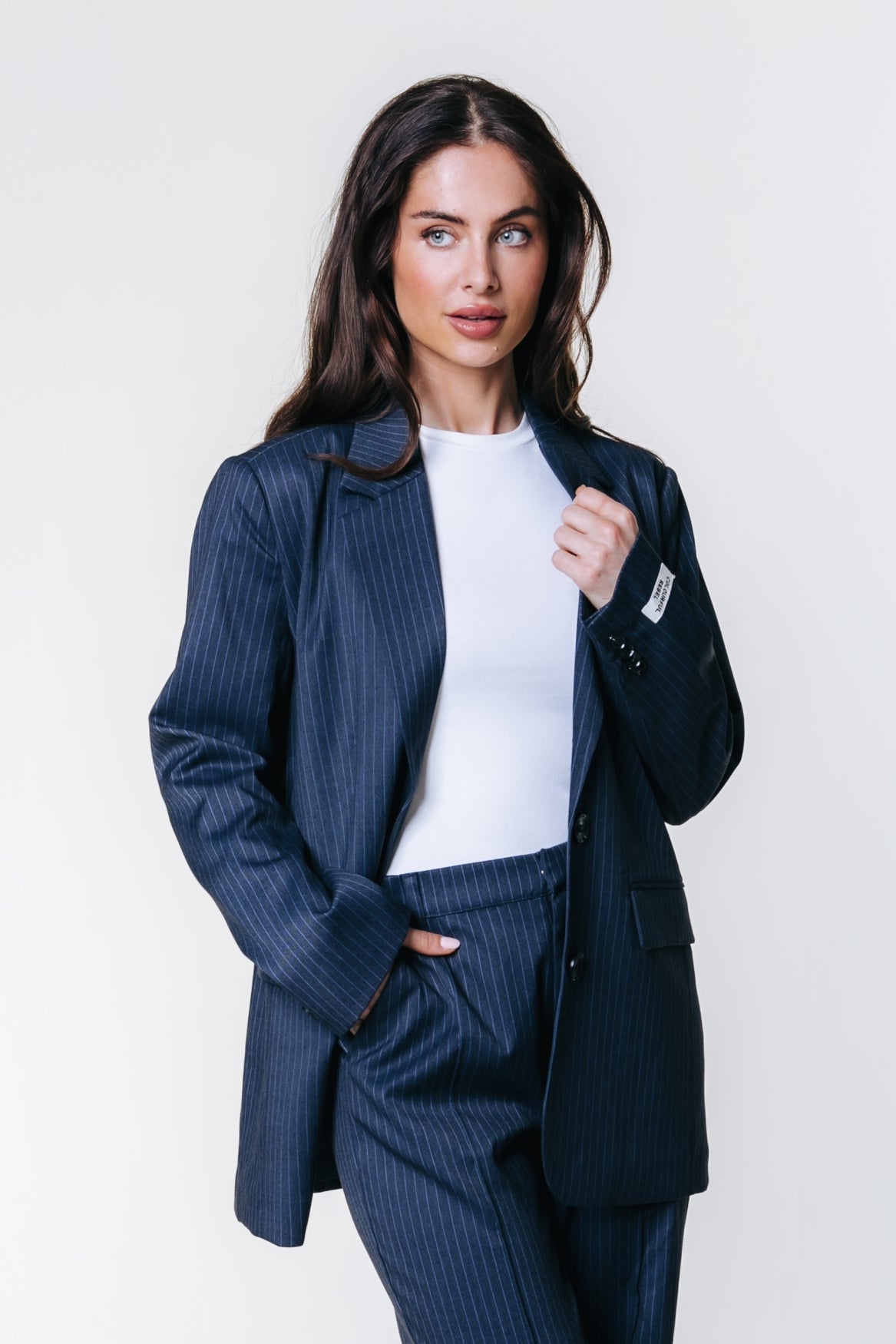Gemma Pinstripe Blazer | Dark blue
