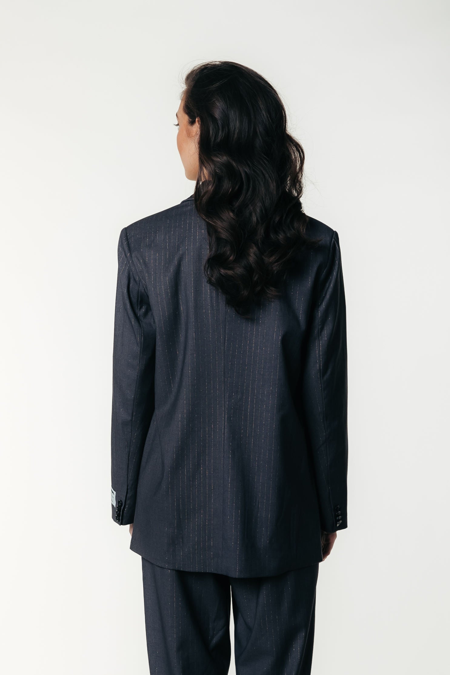 Gemma Lurex Pinstripe Blazer | Dark grey