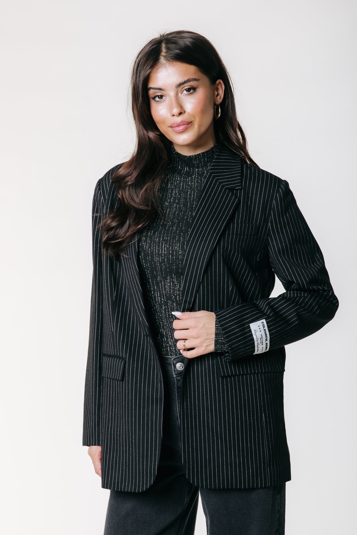 Jesra Pinstripe No 9 Lace Blazer | Black/white