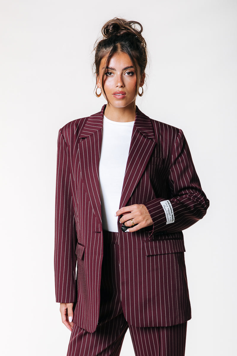 Jesra Stripe Blazer | Merlot Red
