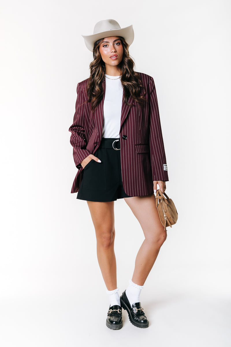 Jesra Stripe Blazer | Merlot Red