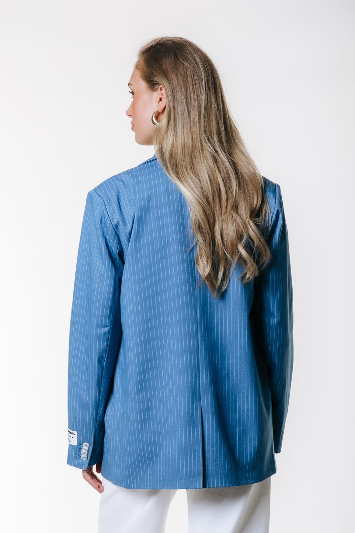 Jesra Pinstripe Melange Single Breasted Blazer | Mid grey blue