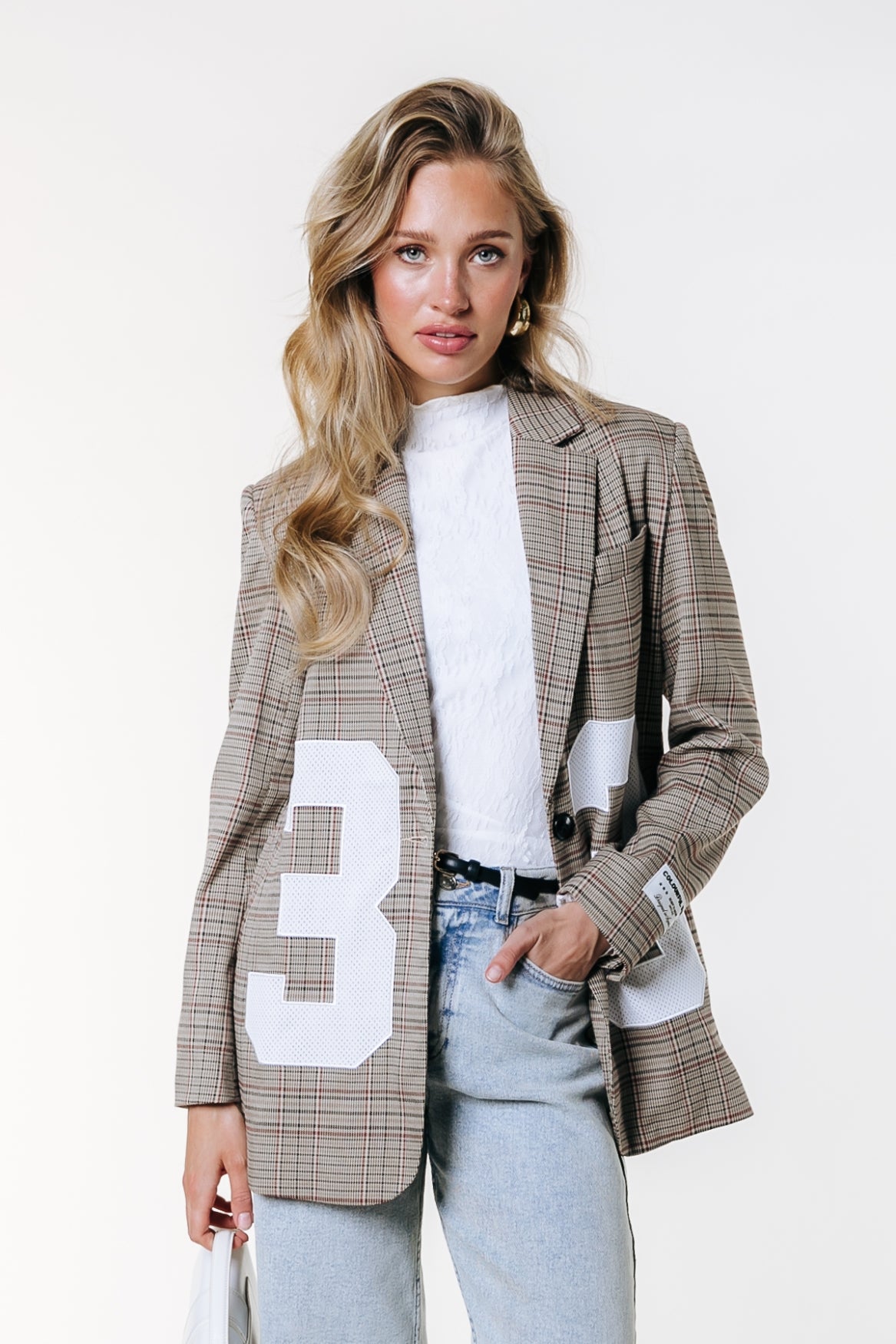 Paris Check Patch Single Breasted Blazer | Medium brown