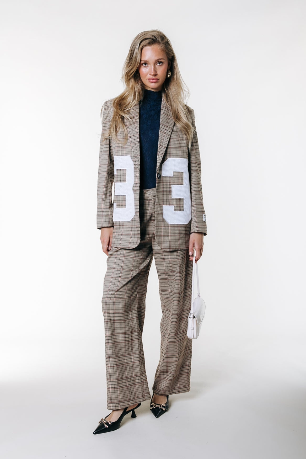 Paris Check Patch Single Breasted Blazer | Medium brown