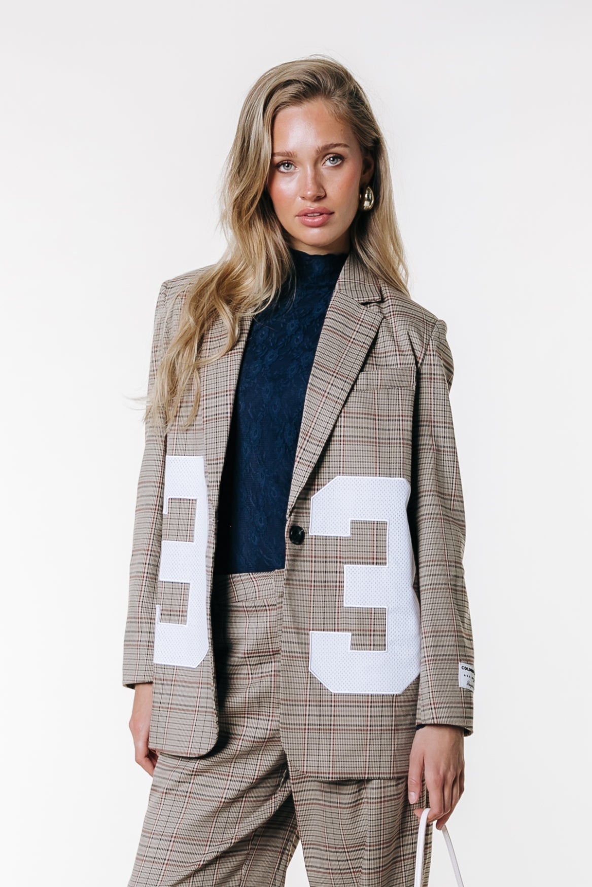 Paris Check Patch Single Breasted Blazer | Medium brown