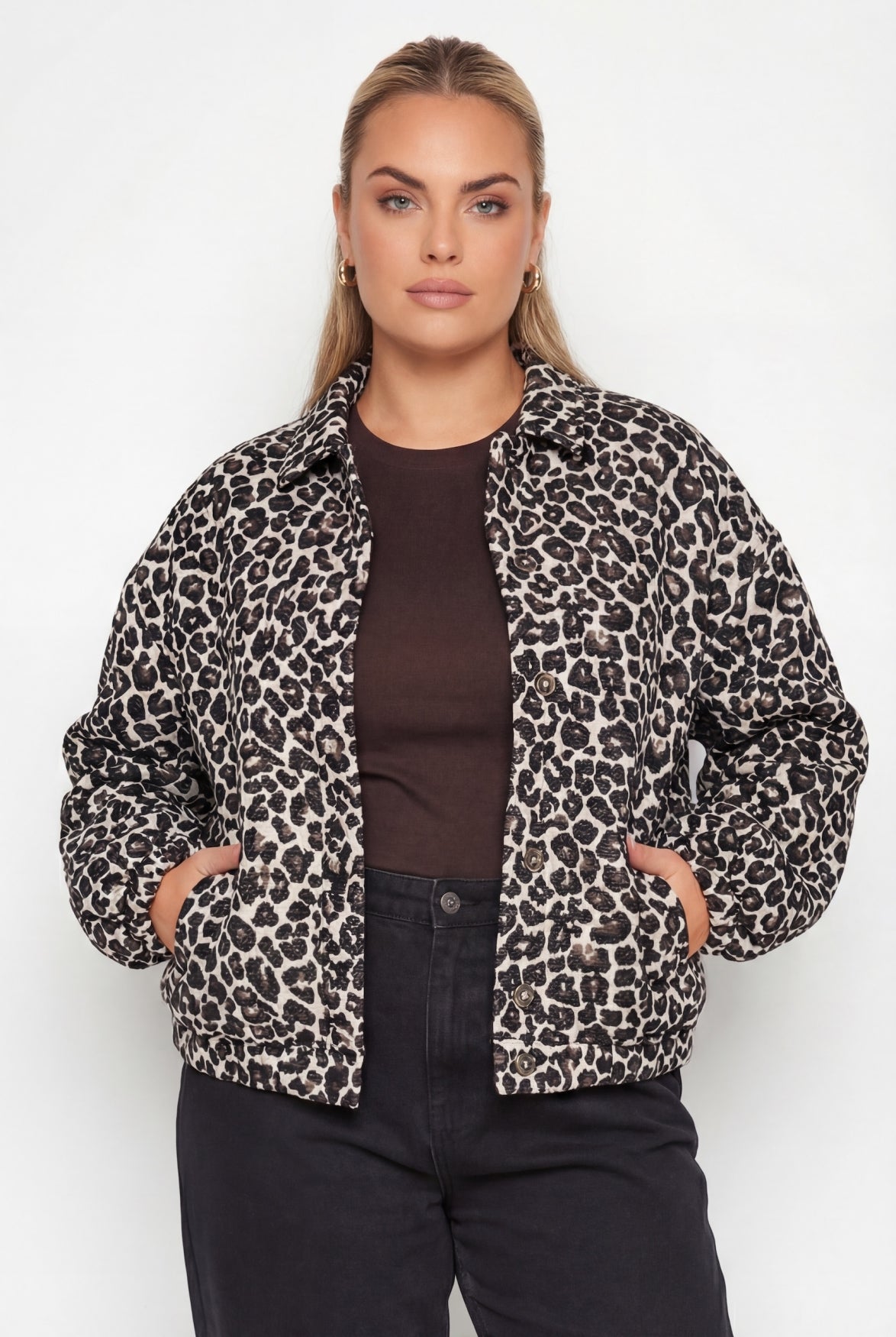 Bente Leopard Jacquard Bomber Jacket | Brown