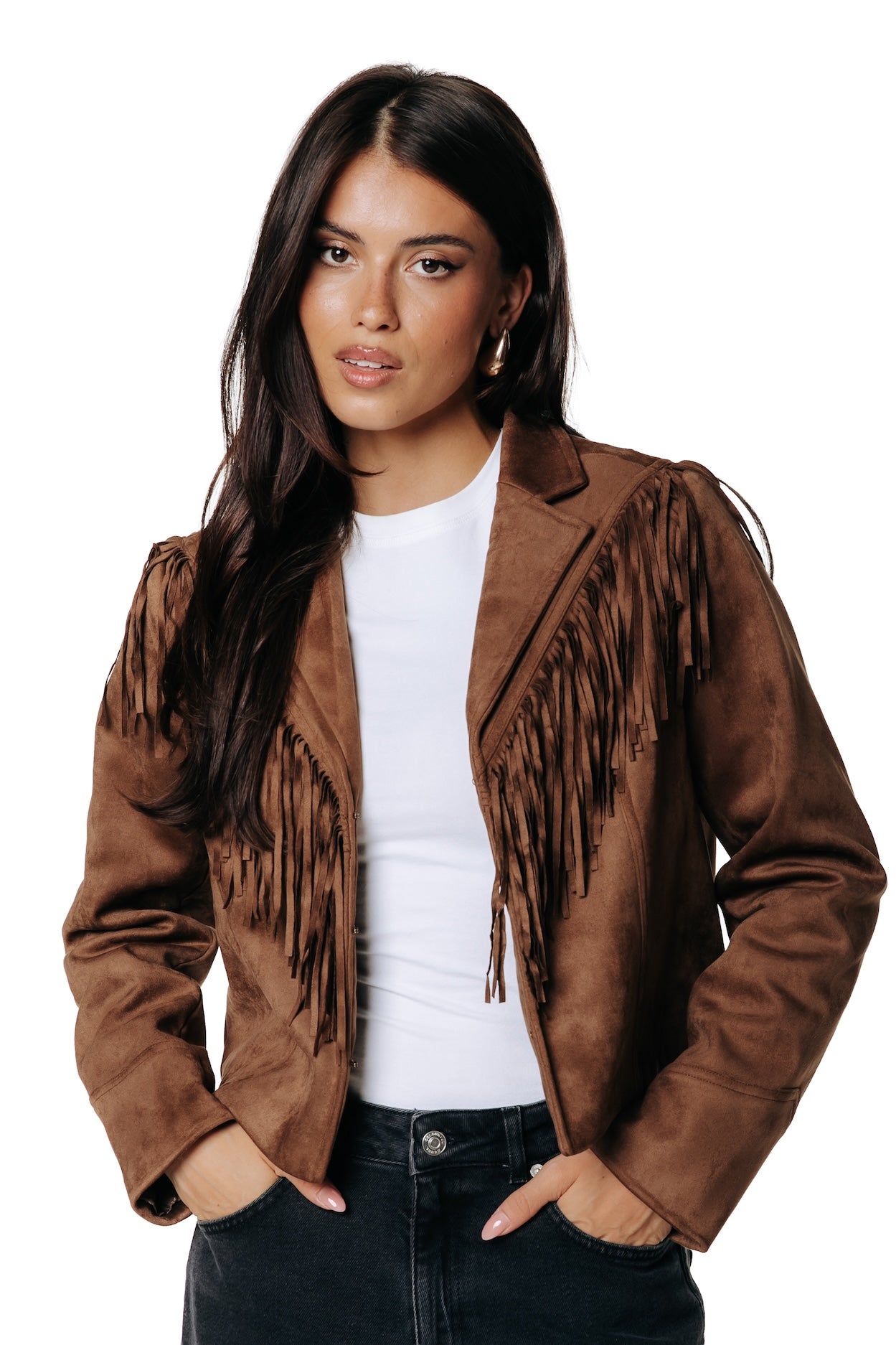 Gigi Fringe Cropped Blazer | Brown