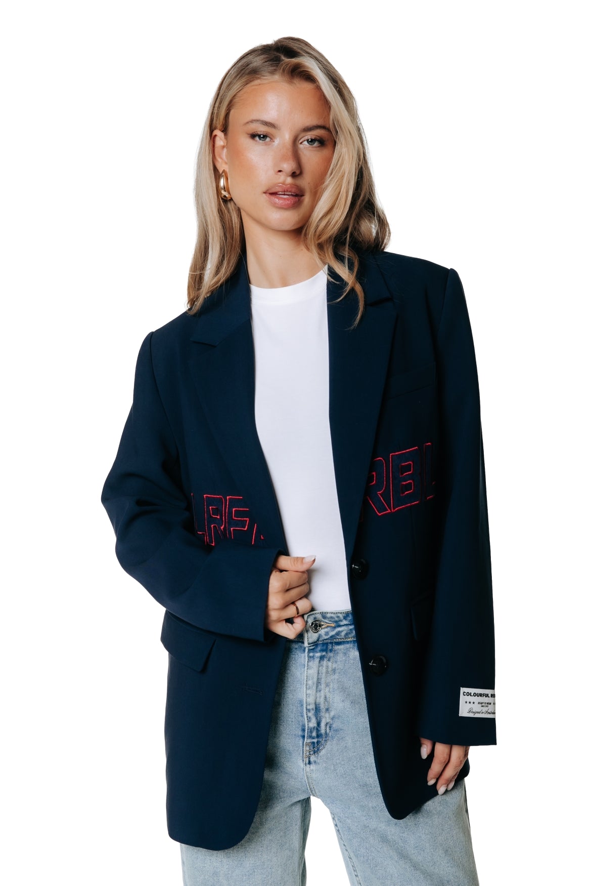 Gemma-Blazer mit Logo-Patch und einreihigem Verschluss | Dunkelmarine
