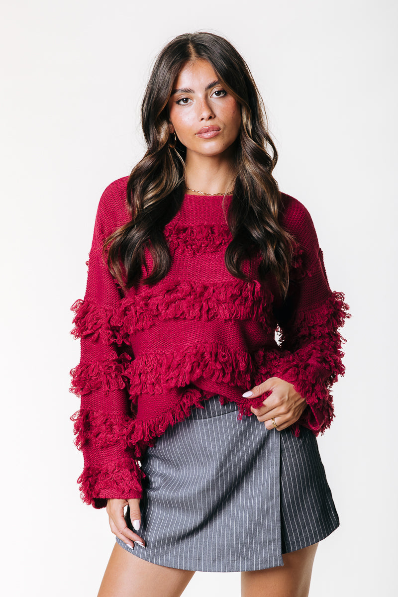 Alba Fringe Knit | Raspberry Wine