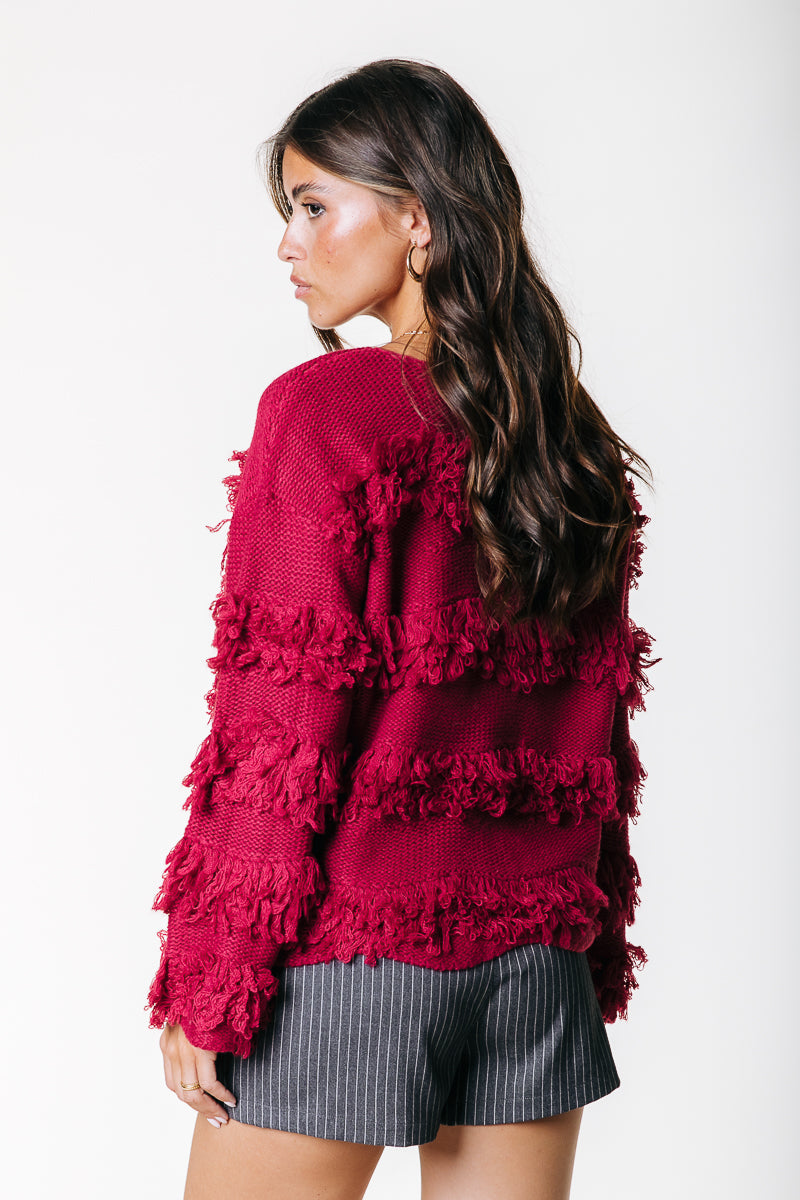 Alba Fringe Knit | Raspberry Wine