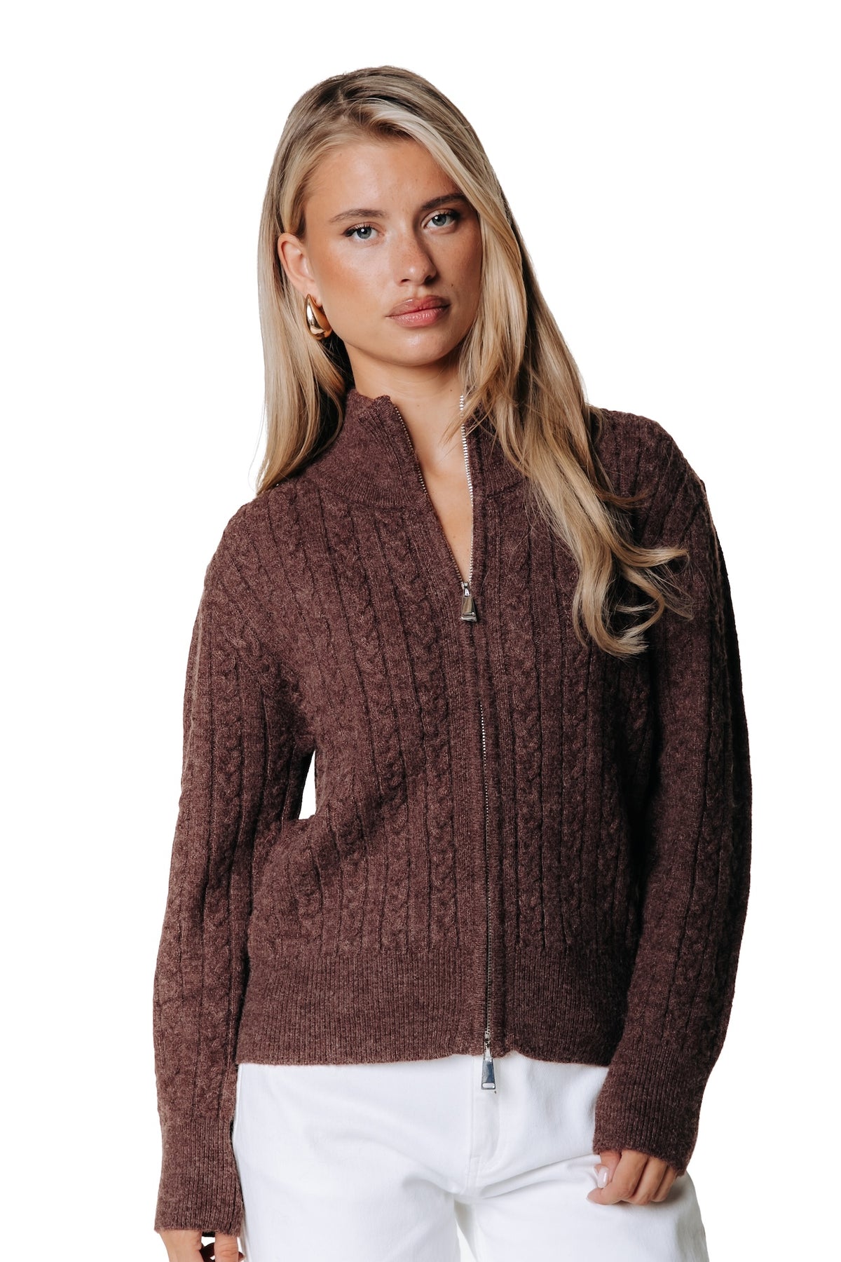 Fenna Two Way Zip Knit | Brown