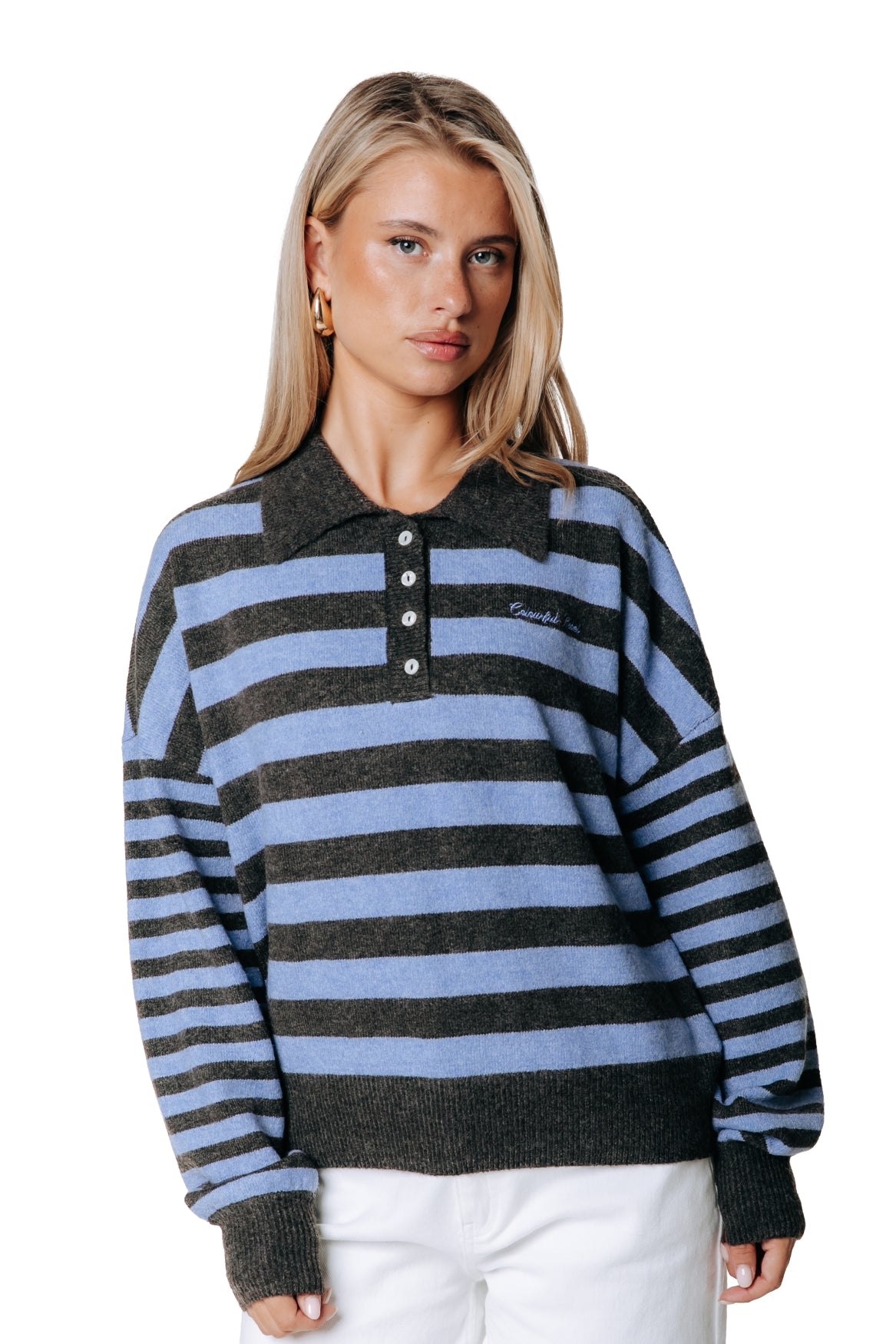 Linsey Striped Fluffy Knit | Brown / Blue