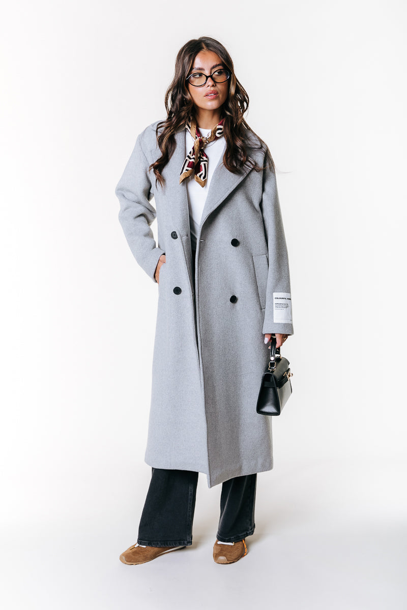 Zania Wool Long Coat | Light grey melange