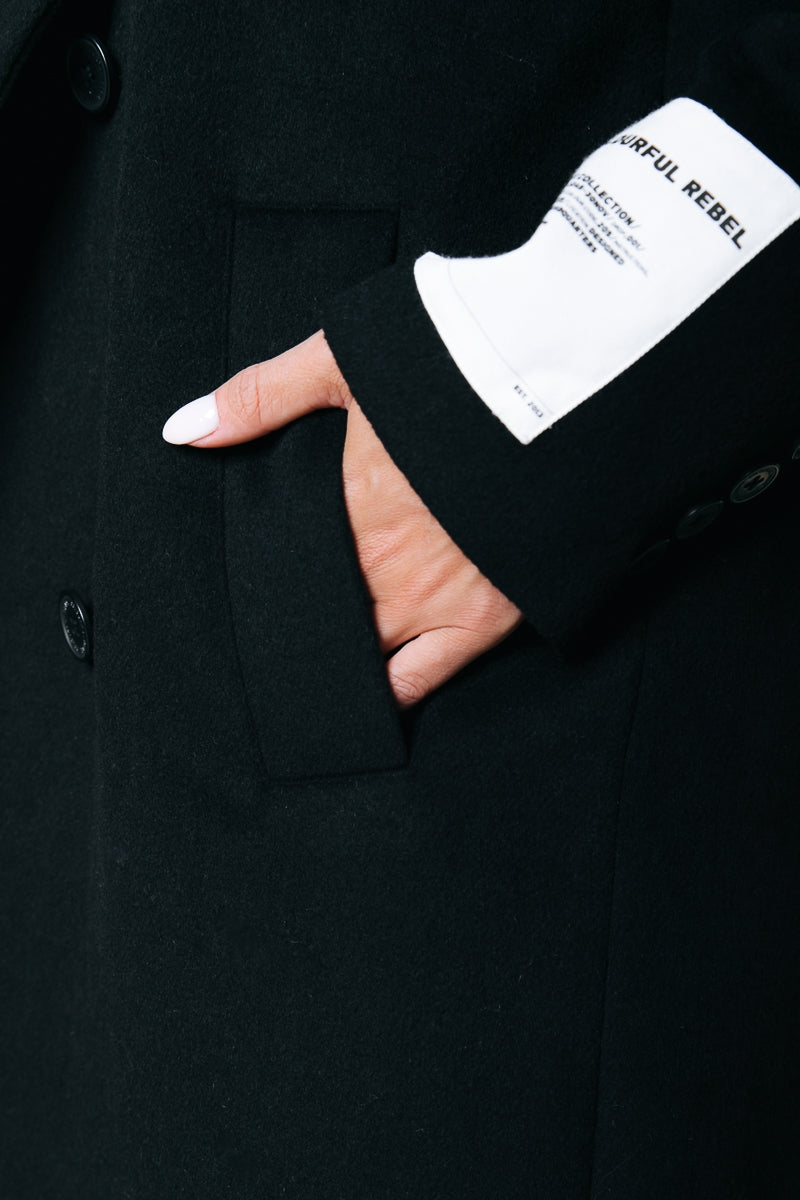 Zania Wool Long Coat | Black