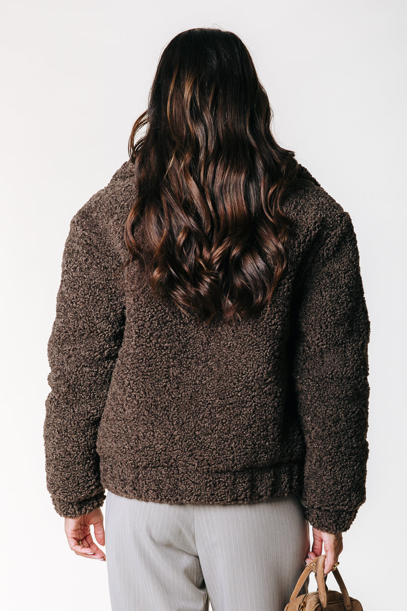 Charley Teddy Bomber Jacket | Chocolate Brown
