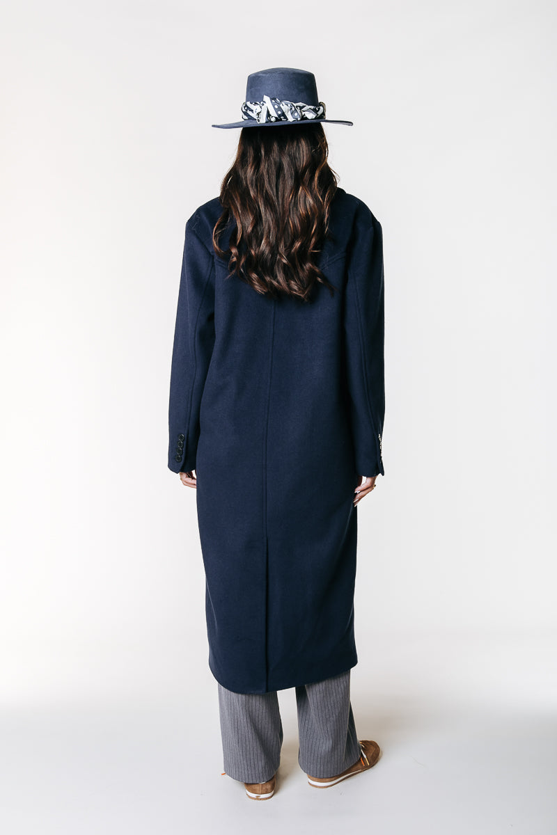 Zania Wool Long Coat | Navy