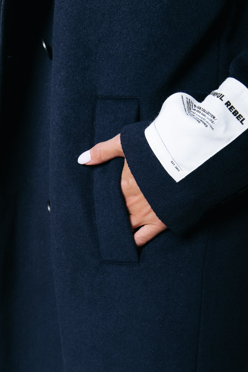 Zania Wool Long Coat | Navy