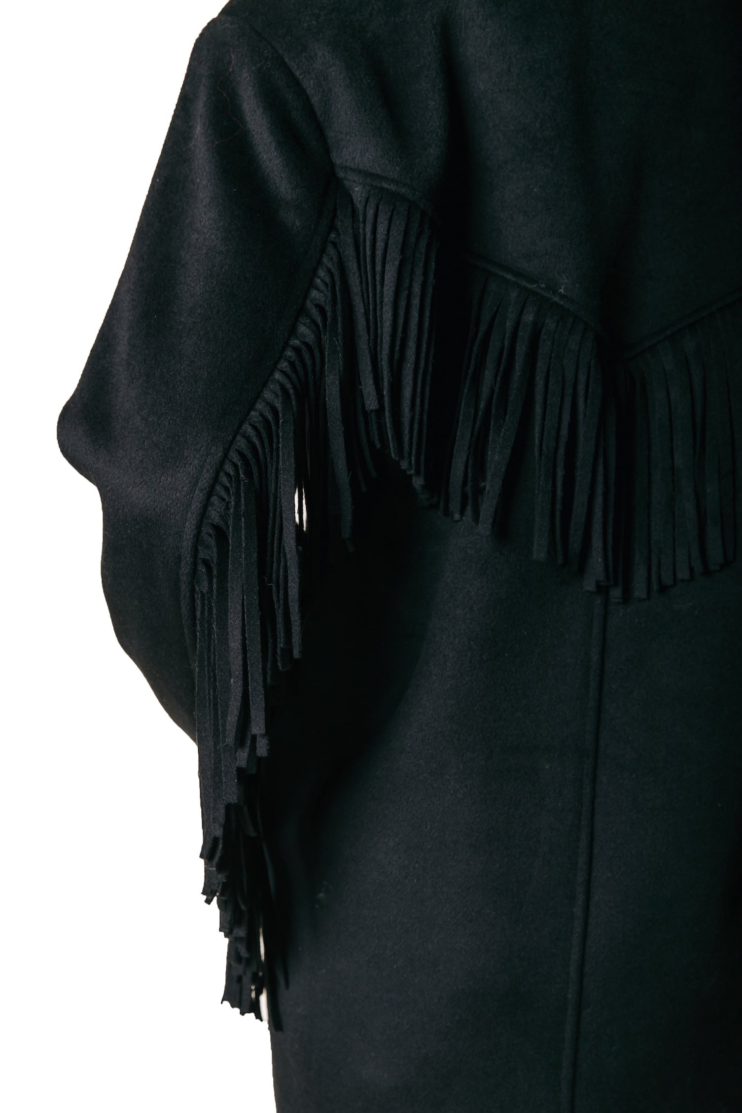 Zania Fringe Wool Long Coat | Black