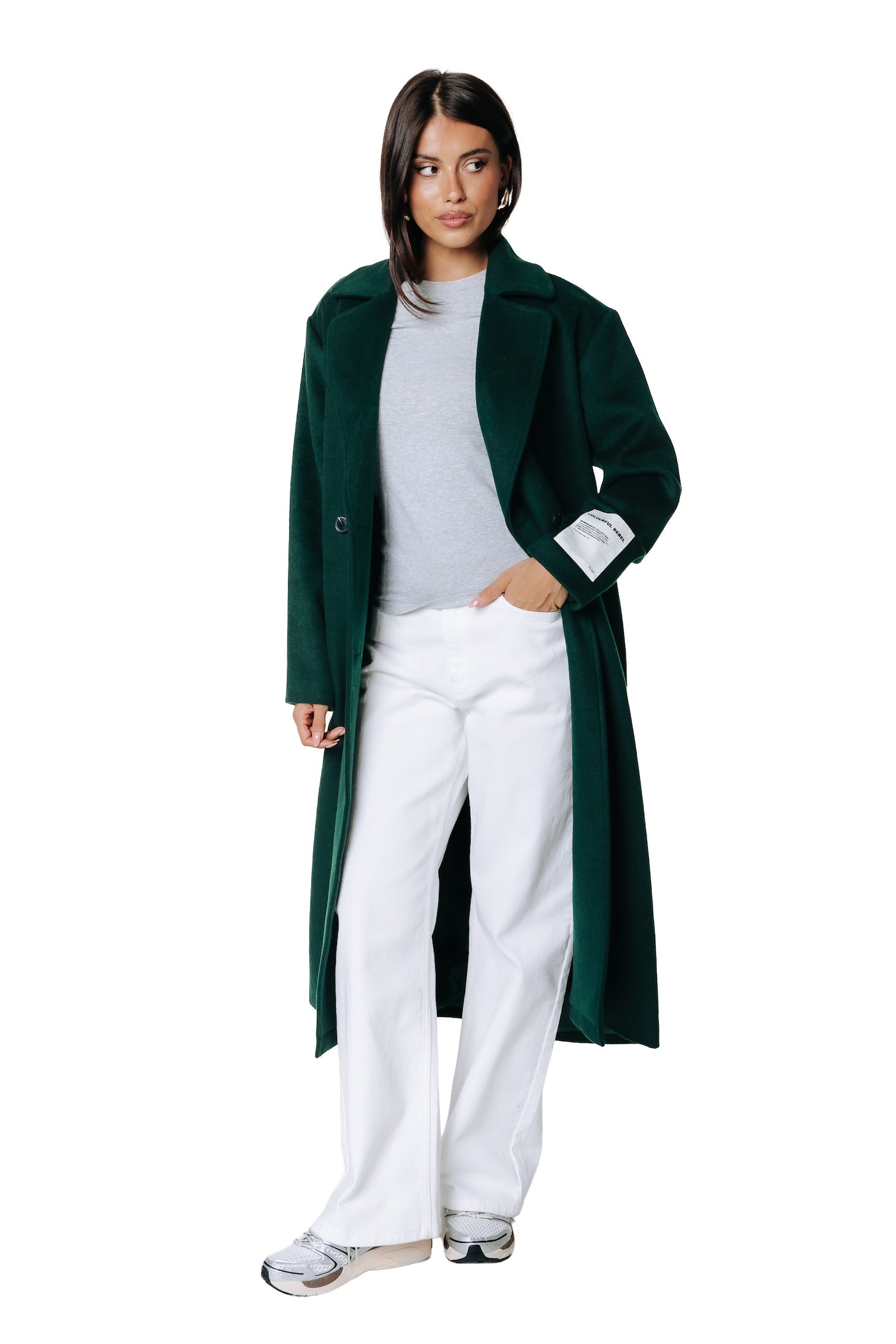 Zania Wool Long Coat | Dark green