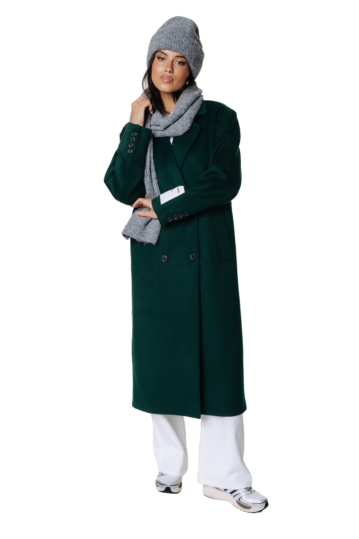 Zania Wool Long Coat | Dark green