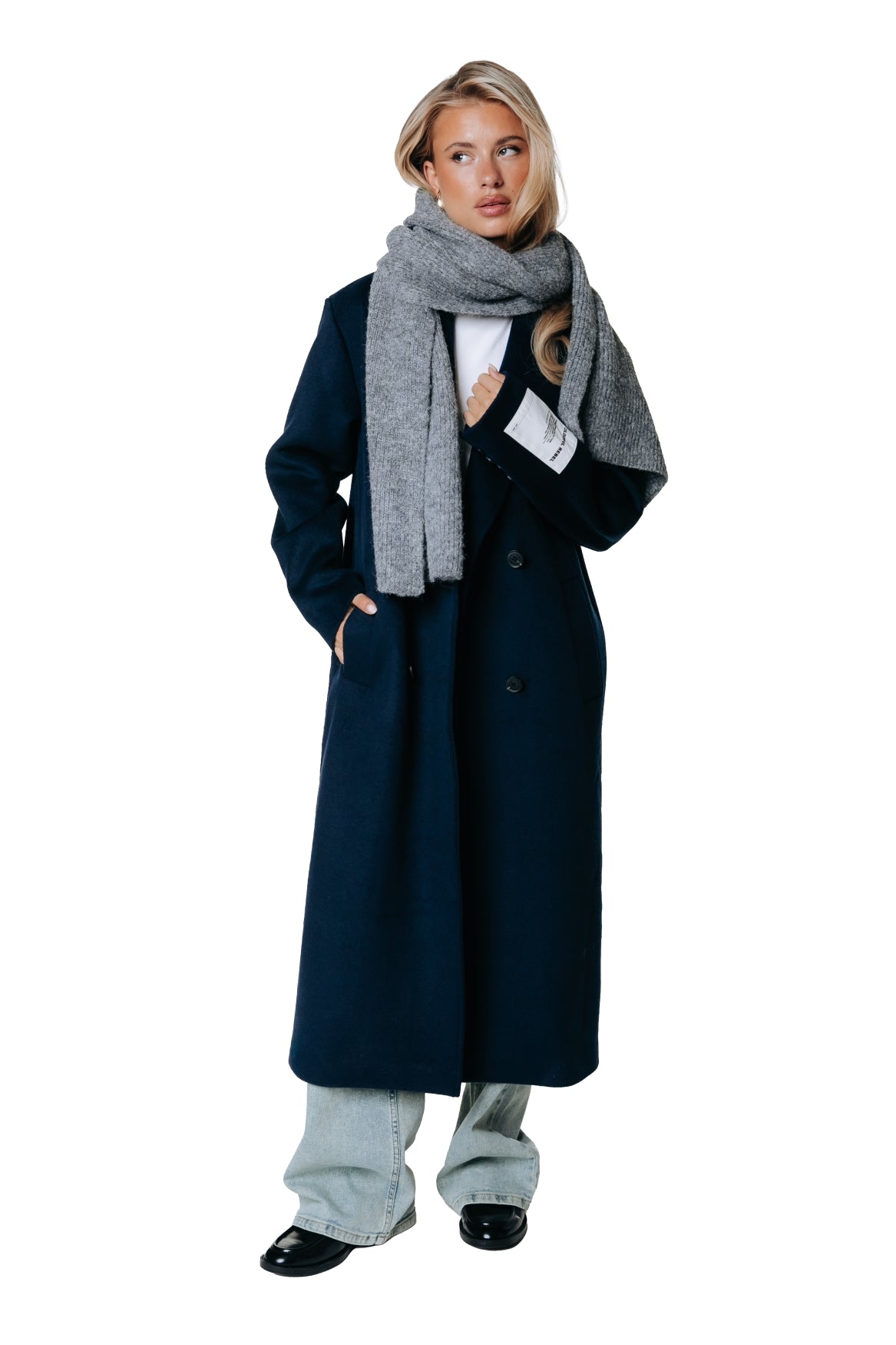 Zania Wool Long Coat | Dark Navy