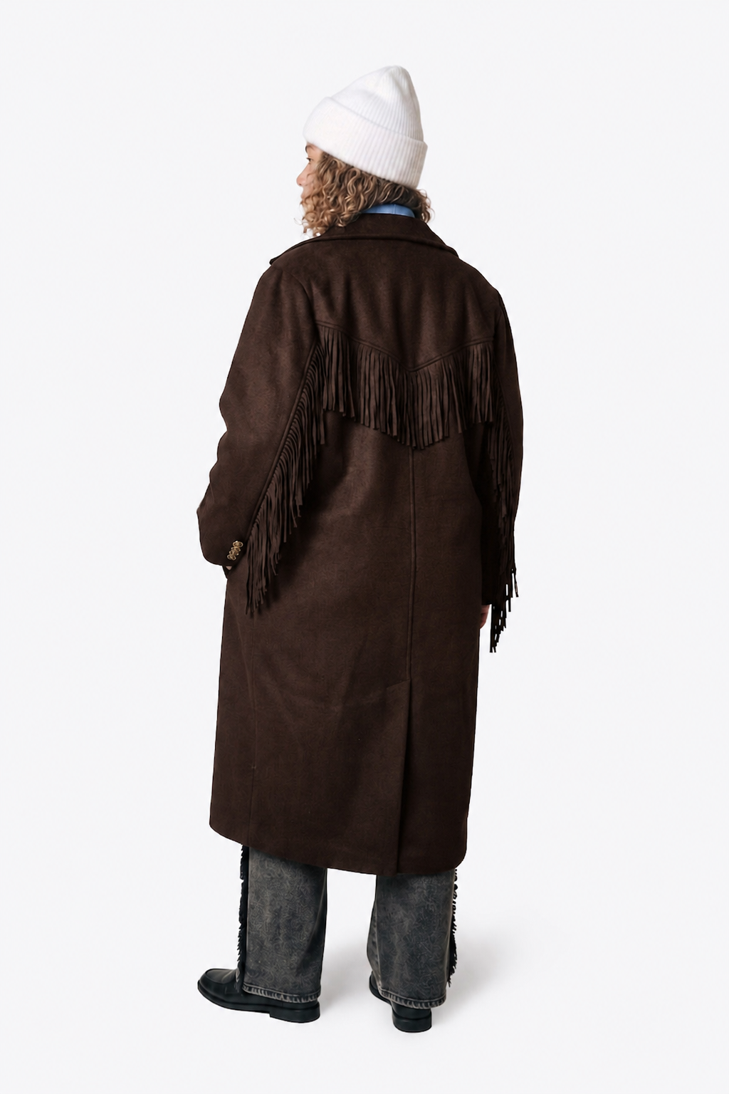 Zania Fringe Wool Long Coat | Brown