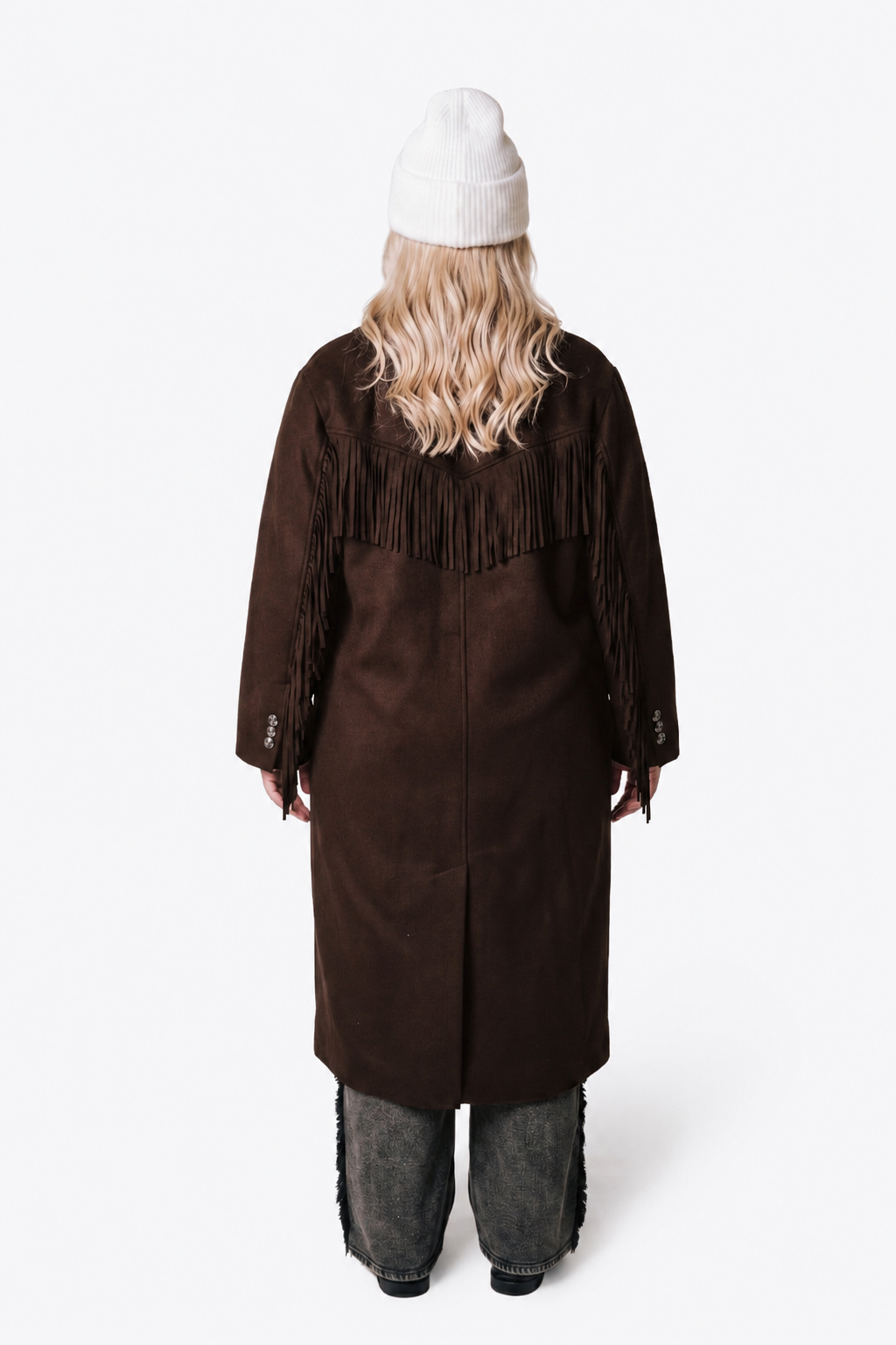 Zania Fringe Wool Long Coat | Brown