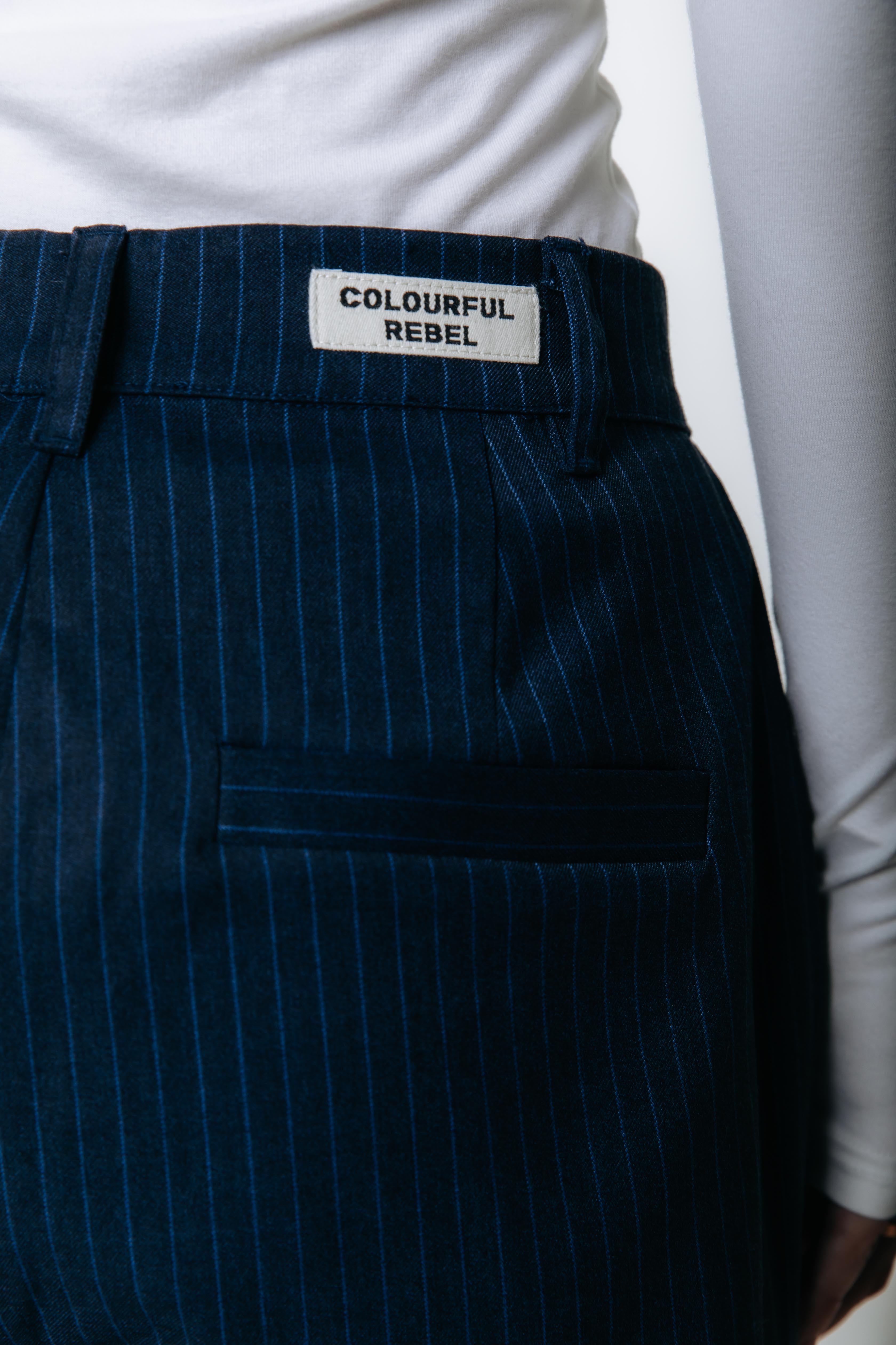 Rus Pinstripe Straight Pants | Dark blue