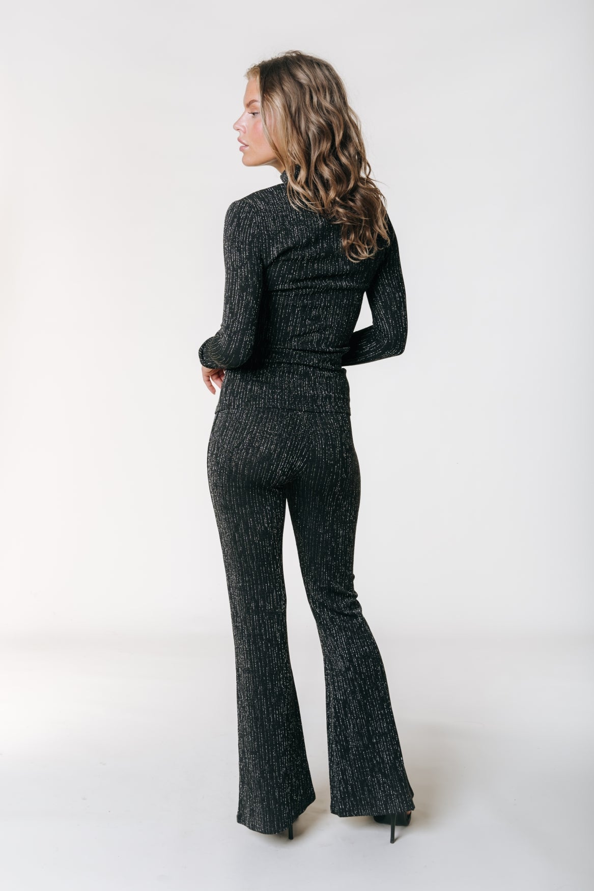 Lurex Stripe Flare Pants | Metallic silver