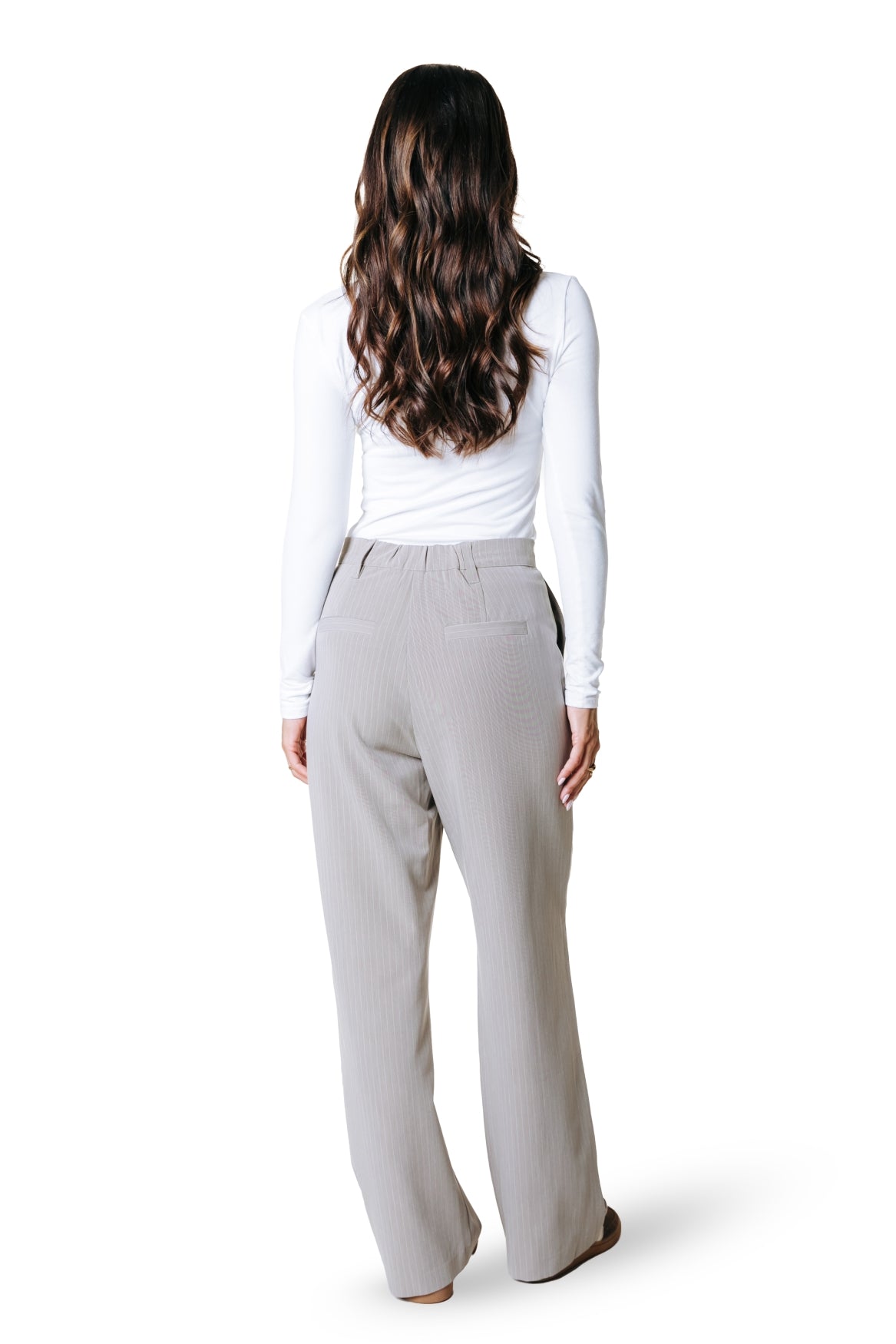 Rus Pinstripe Straight Pants | Beige